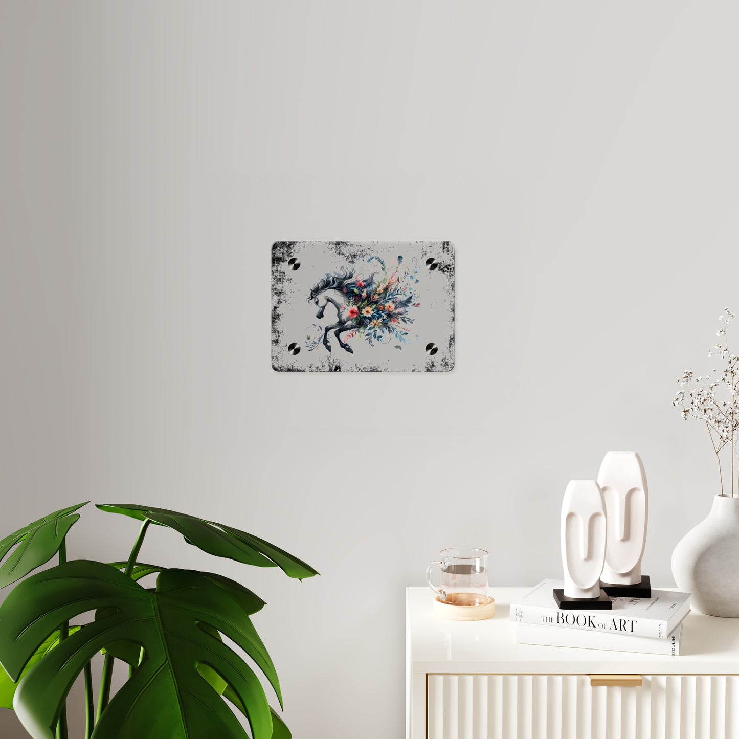 Floral Horse Acrylic Wall Art Panel - Modern Home Decor