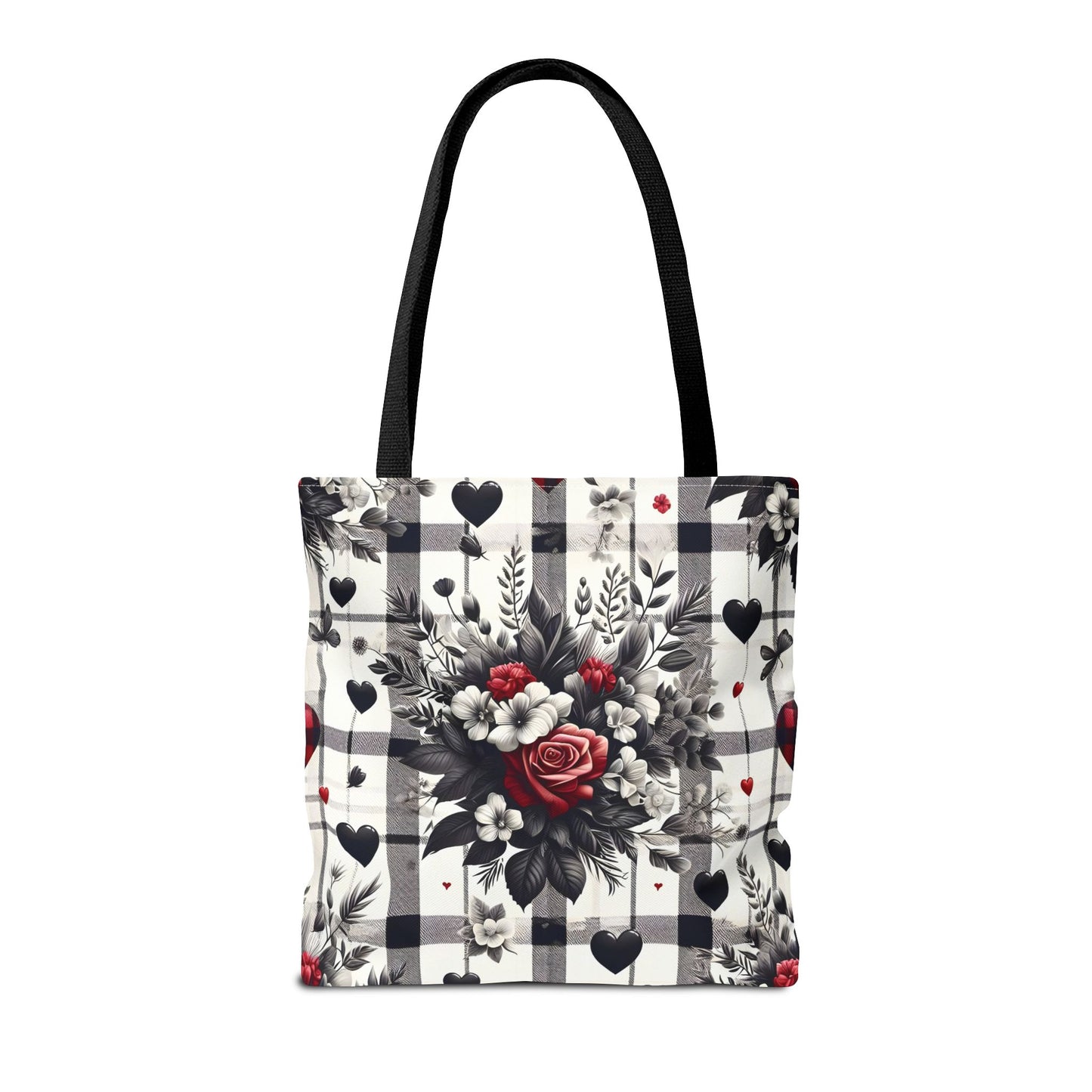 Stylish Valentine Plaid Flower Heart Tote Bag