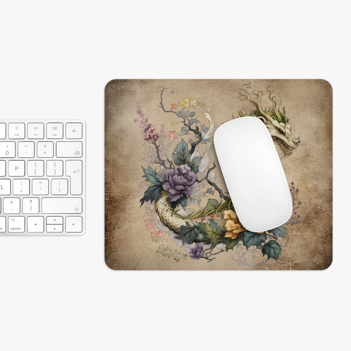Elegant Floral Dragon Desk Mouse Pad - Perfect for Home Office Decor