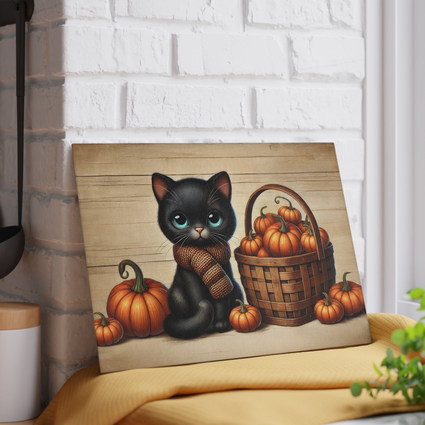 Cute Black Cat Pumpkin Glass Cutting Board - Perfect for Fall Cooking & Home Decor