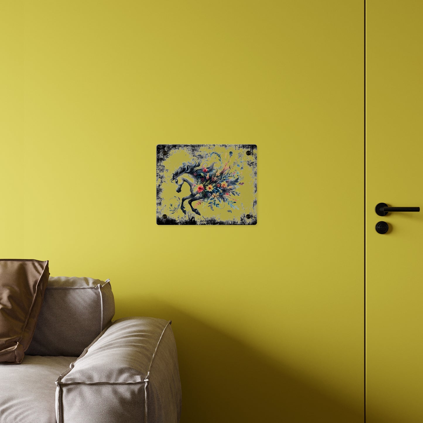 Floral Horse Acrylic Wall Art Panel - Modern Home Decor