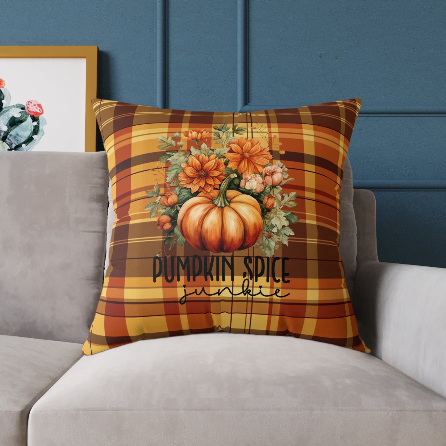 Fall Theme Square Poly Canvas Pillow, Beautiful Two-Sided Fall Pillow for Home or Office, Stylish Accent for Any Room, Perfect Fall Decor
