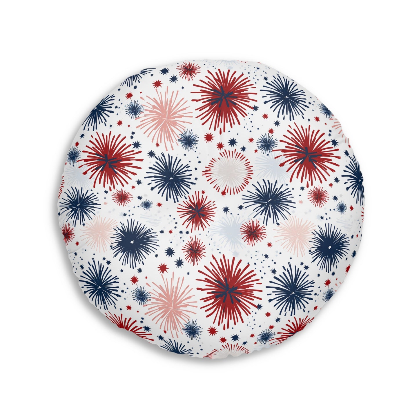 Patriotic Tufted Floor Pillow, Round, Cozy Home Décor, Indoor Cushion, Fireworks Design, Perfect for Holidays and Celebrations