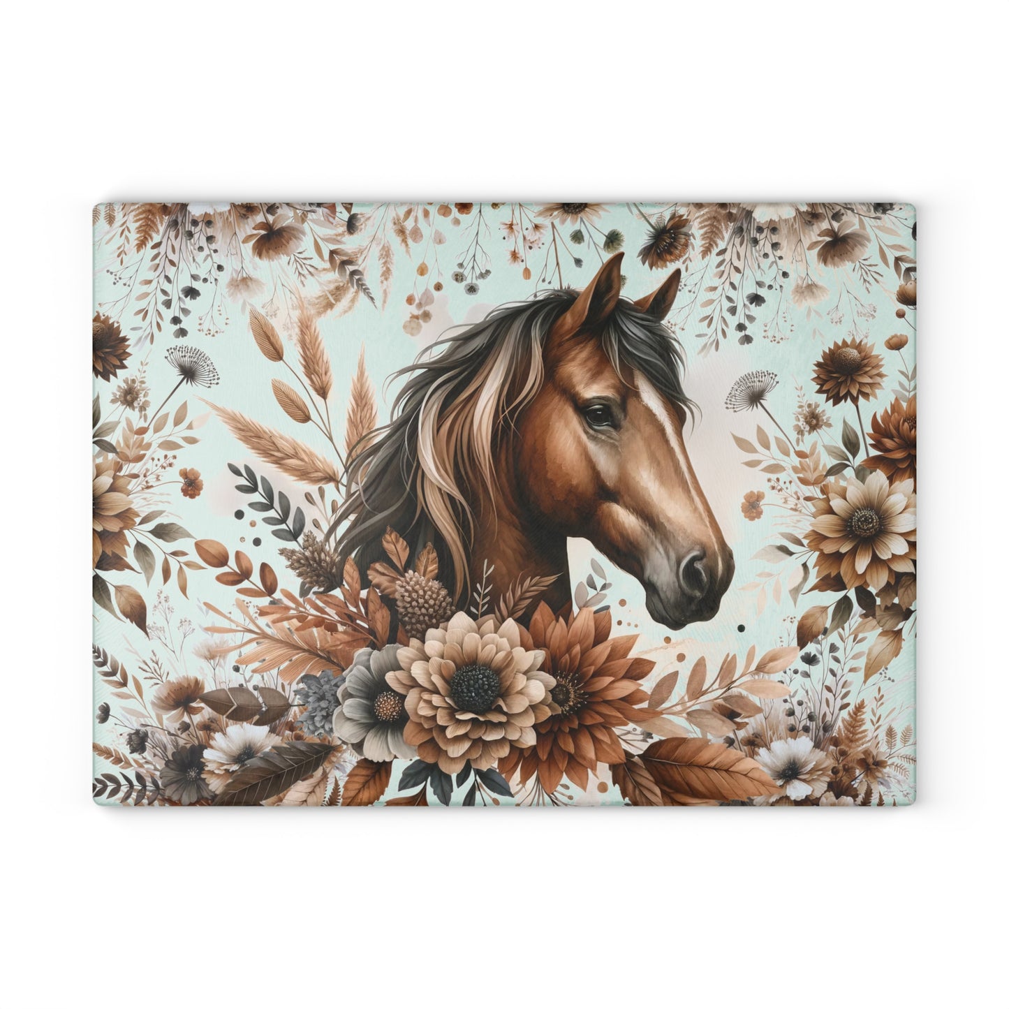 Equestrian Floral Glass Cutting Board - Perfect for Horse Lovers and Kitchen Decor