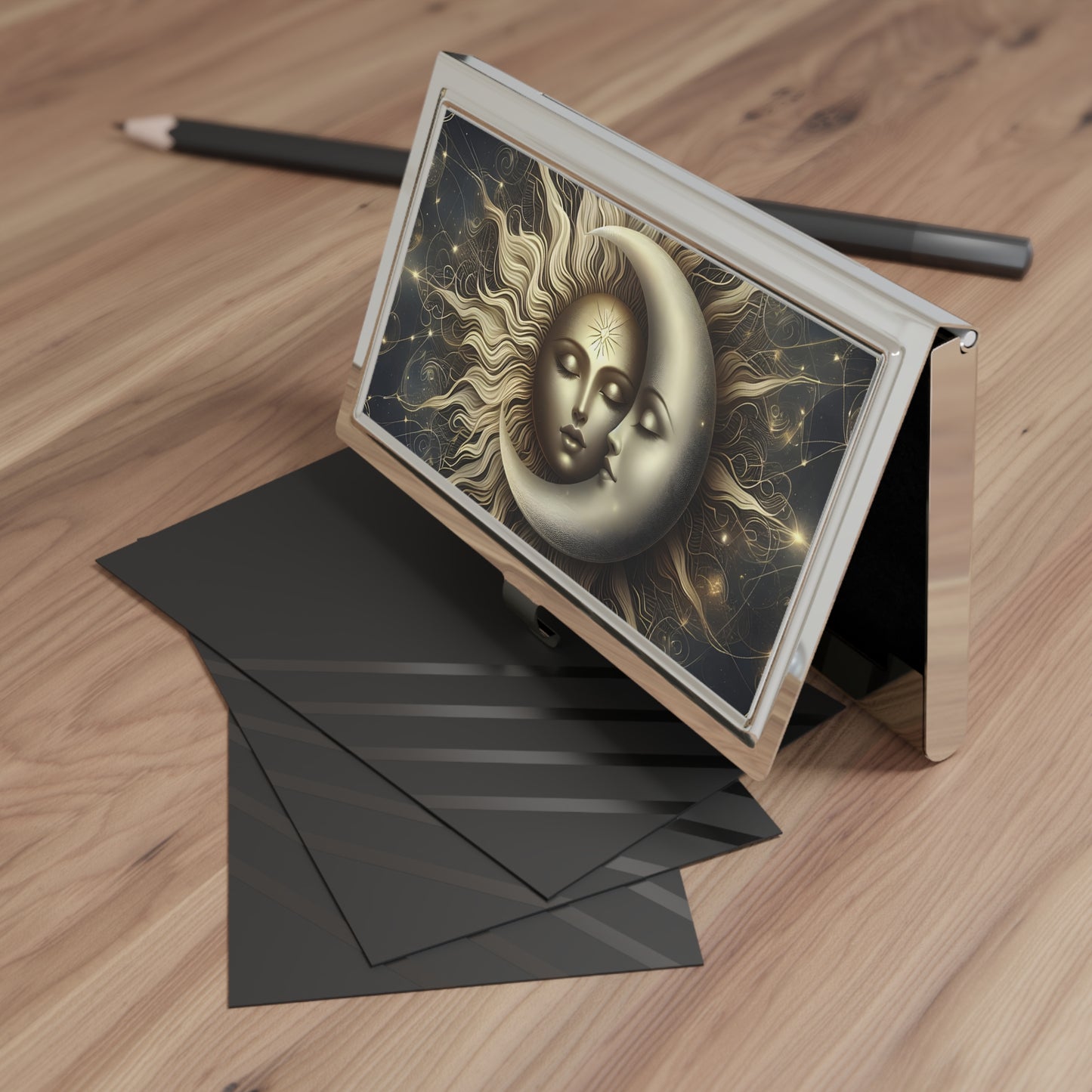 Celestial Sun & Moon Business Card Holder — Mystical Professional Card Case