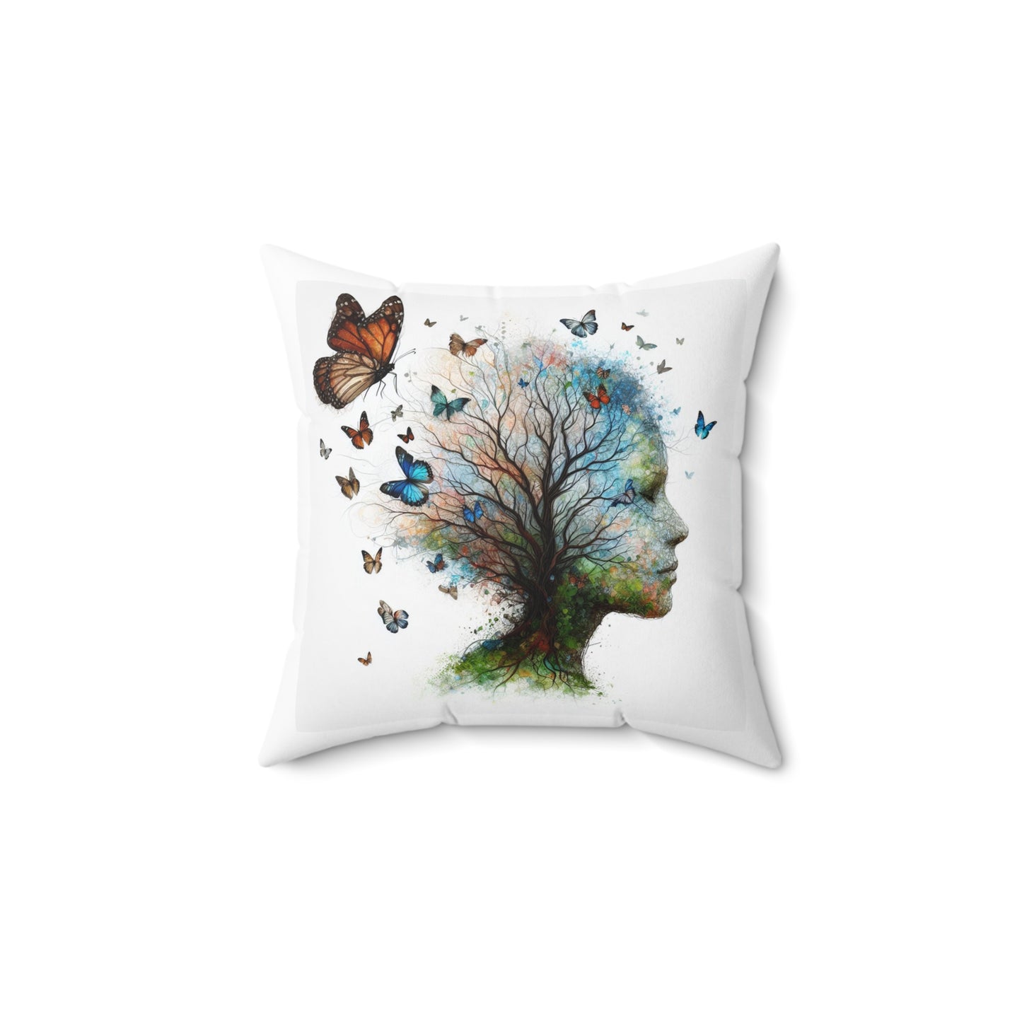 Butterfly Tree Profile Decorative Pillow — Nature-Inspired Throw Cushion