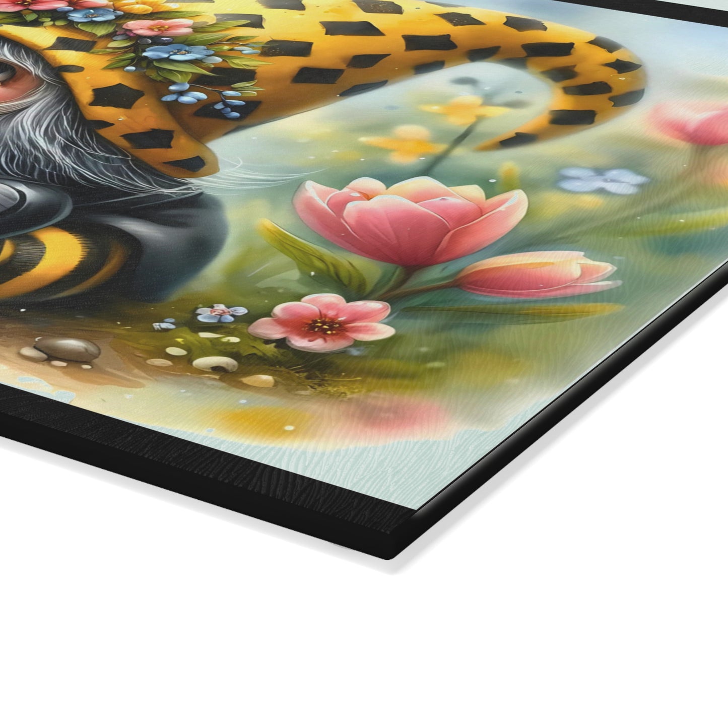 Glass Cutting Board — Cute Bee Gnome Floral Kitchen Cutting Board