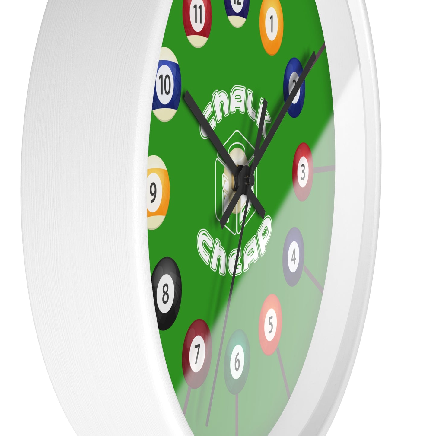 Pool Table Wall Clock — Billiard Balls Design, 'Finally Cheap' Novelty Game Room Clock