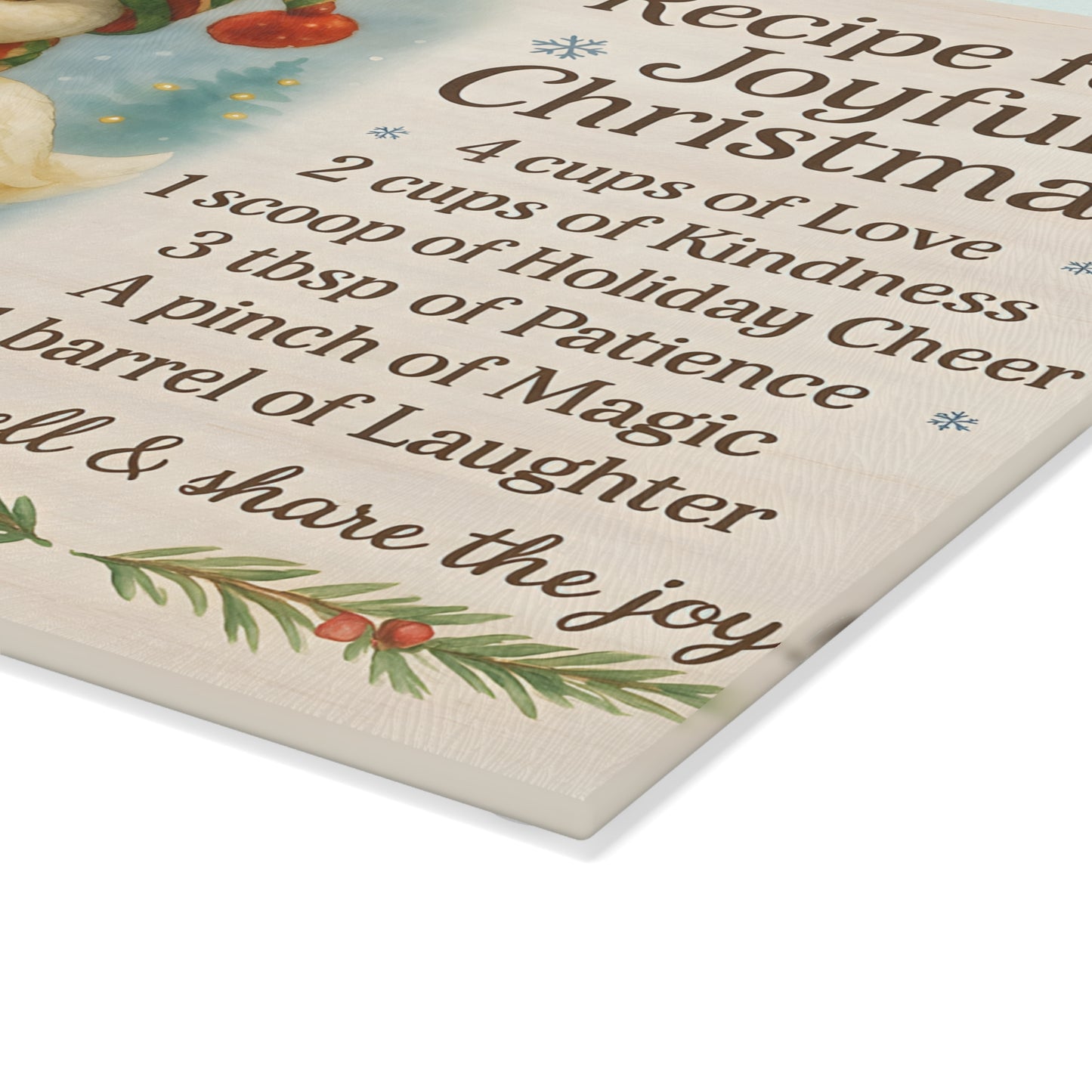 Festive Holiday Glass Cutting Board - Joyful Christmas Recipe