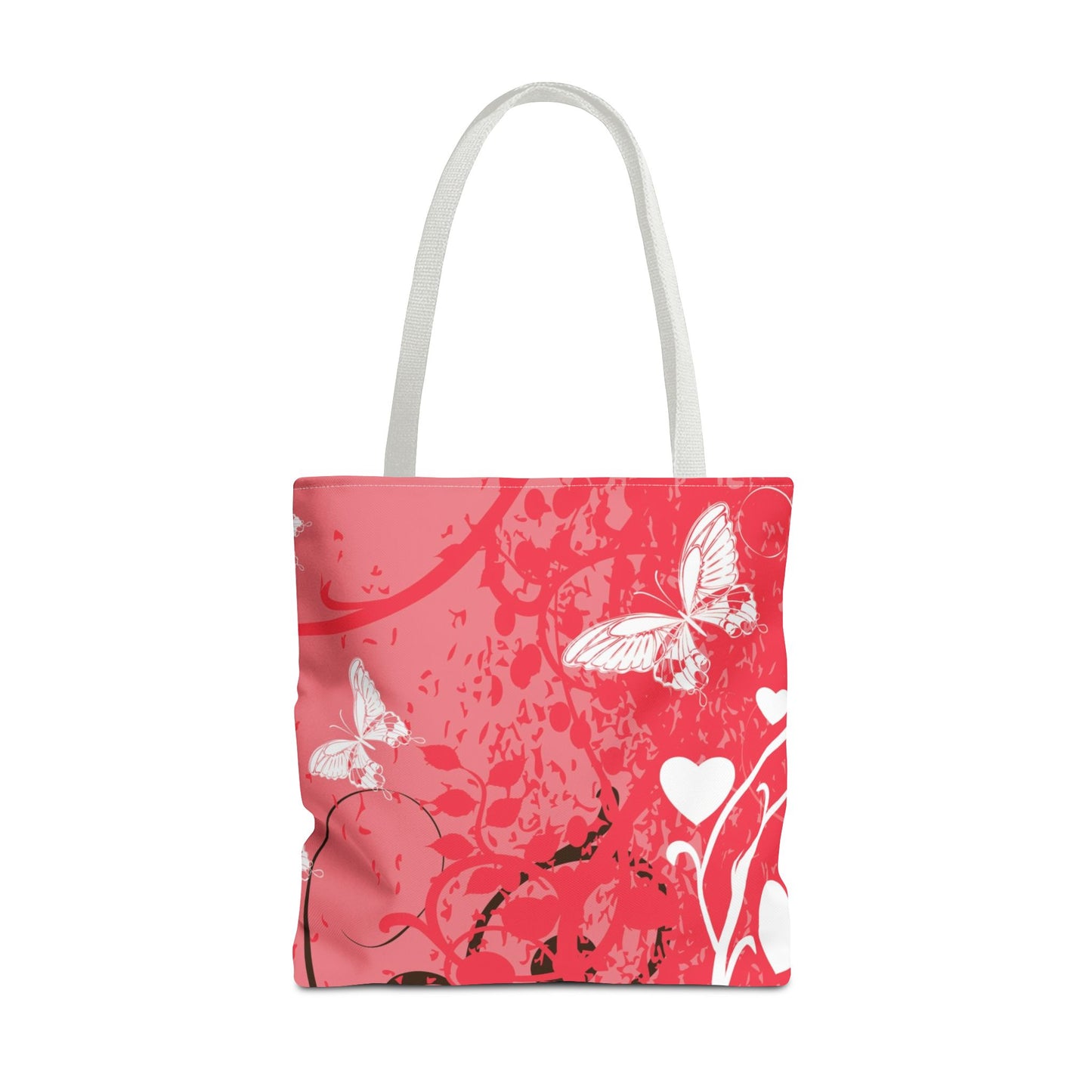 Pink Butterfly Heart Floral Abstract Fashionable Tote Bag (AOP), Stylish, Gift Idea for Birthdays, Holidays, Any Occasion for Anyone