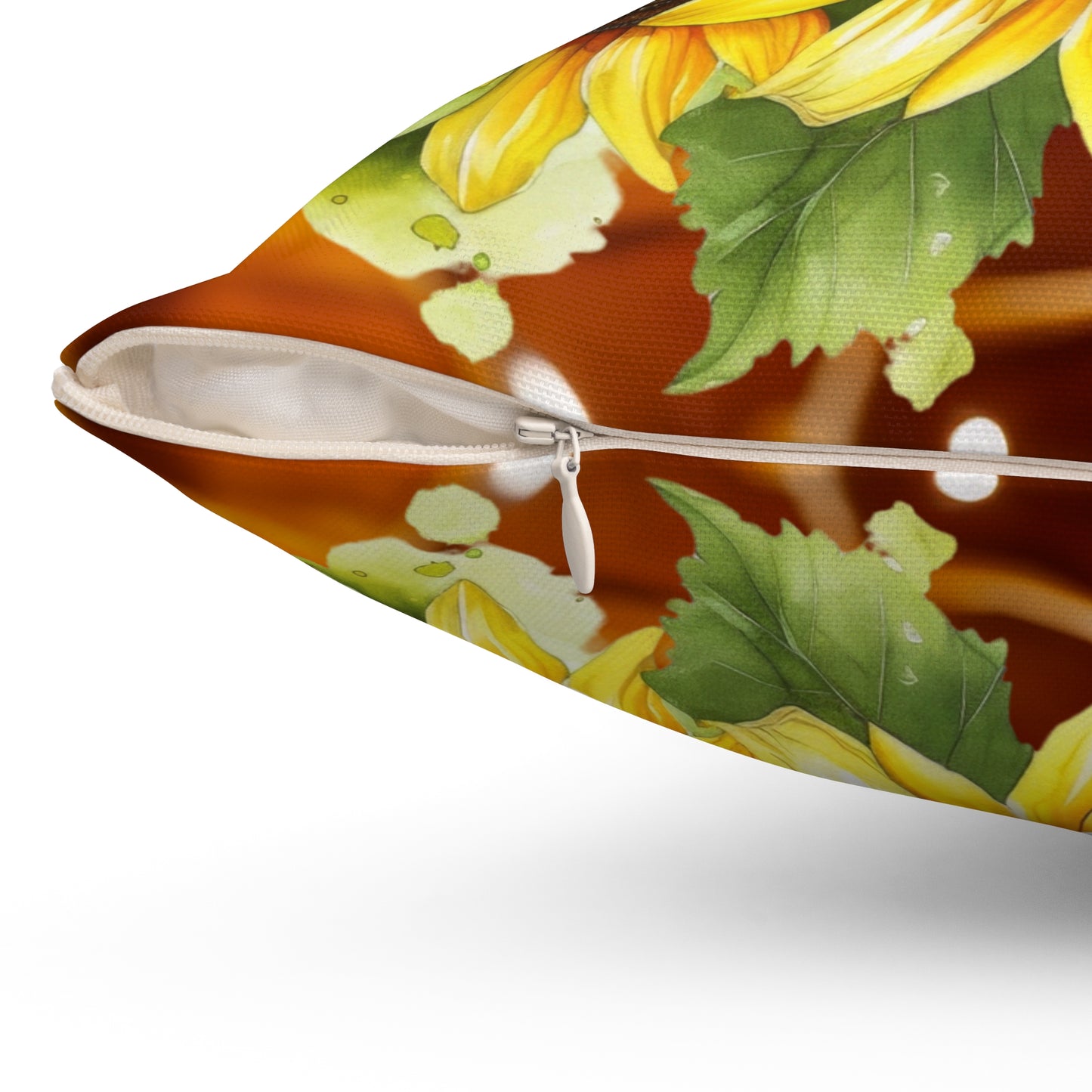 Decorative Spun Polyester Square Pillow, Honeybees and Sunflowers Accent for Any Room, Honeybees and Sunflower Lovers Home or Office Decor