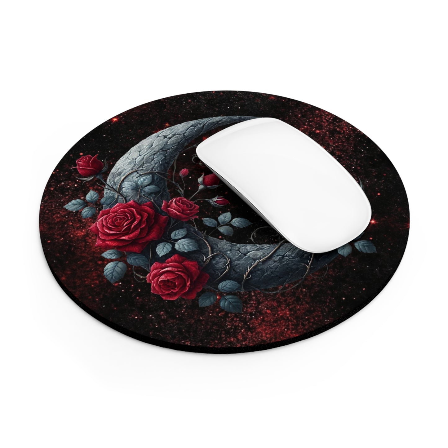 Celestial Rose Crescent Moon Desk Mouse Pad - Elegant Gaming & Office Decor