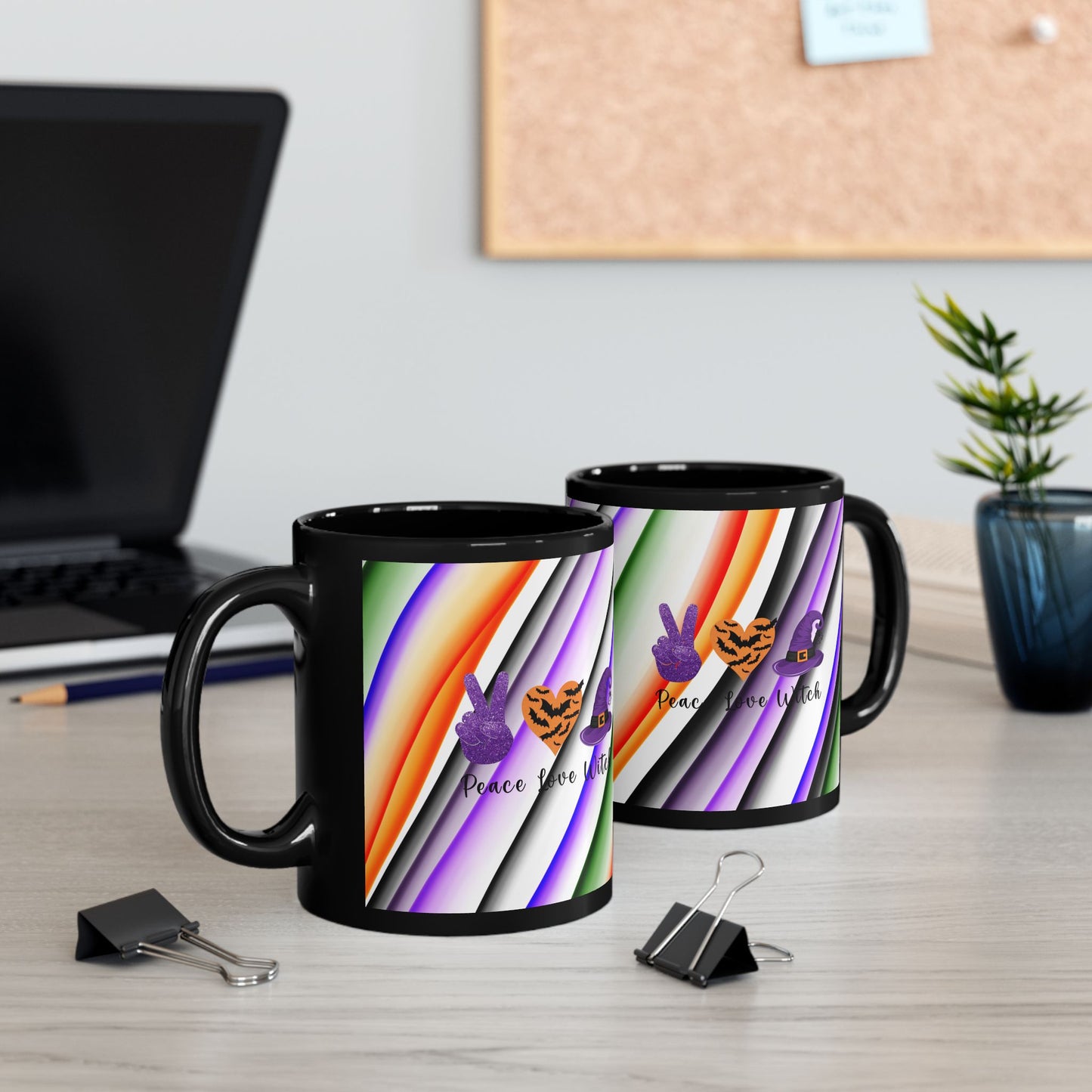 Halloween Theme Black Mug (11oz, 15oz), Peace Loving Halloween Lovers, Coffee, Tea, Hot Chocolate Lovers, Gift Idea for Any Occasion for Anyone