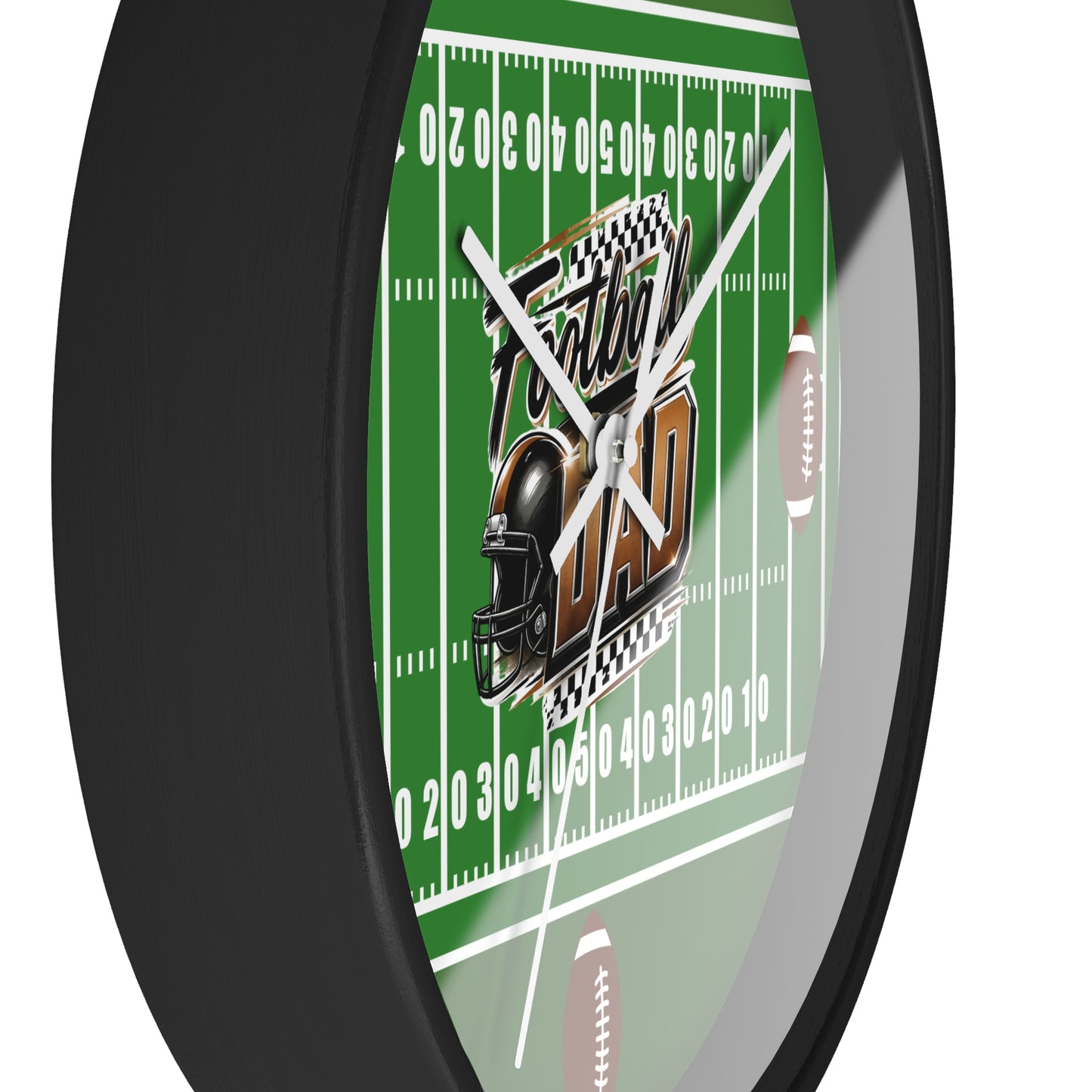 Football Dad Wall Clock — Gridiron Field Design with Helmet & Footballs