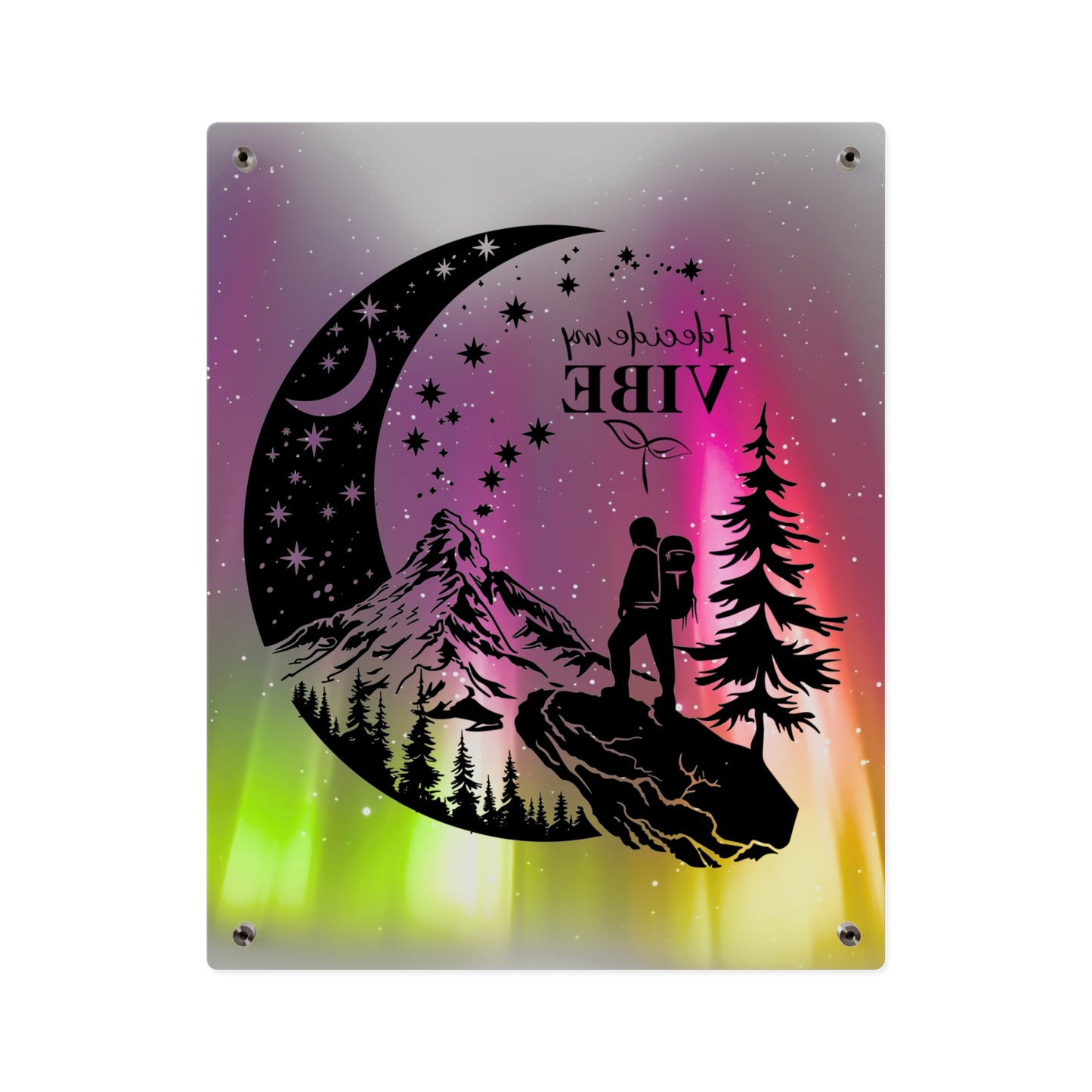 Acrylic Wall Art Panel - Inspirational Quote 'I Decide My Vibe' Hiking Scene