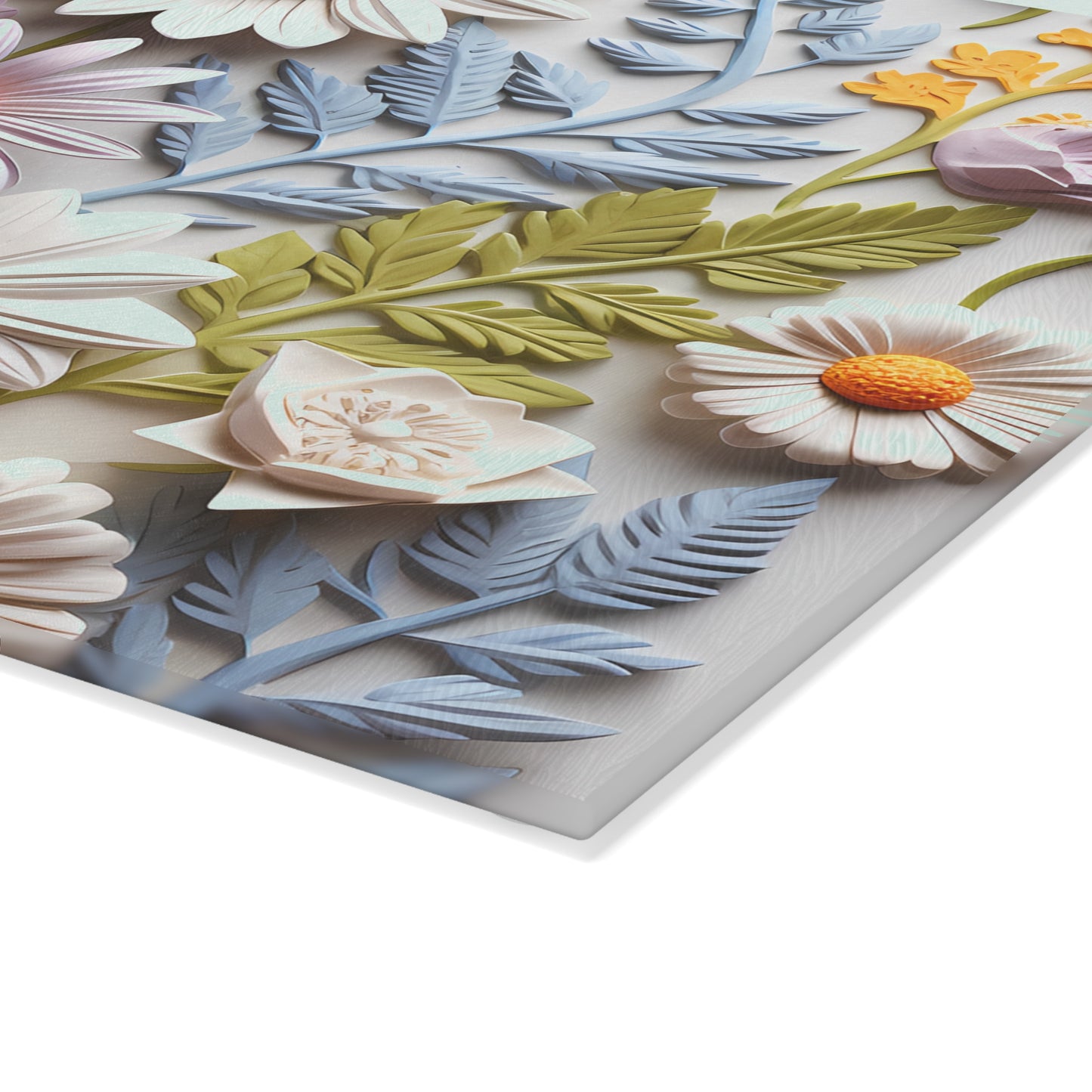 Floral Design Glass Cutting Board - Elegant Kitchen Decor for Food Prep