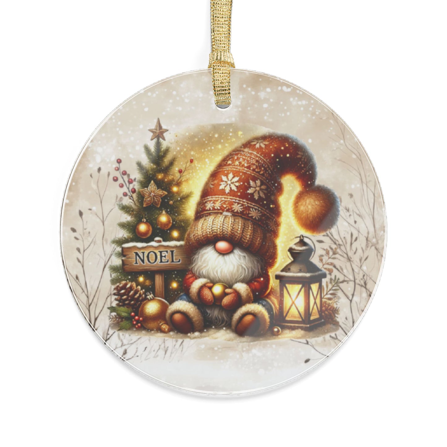 Festive Acrylic Christmas Ornament with Santa Gnome & Tree Design Holiday Decor