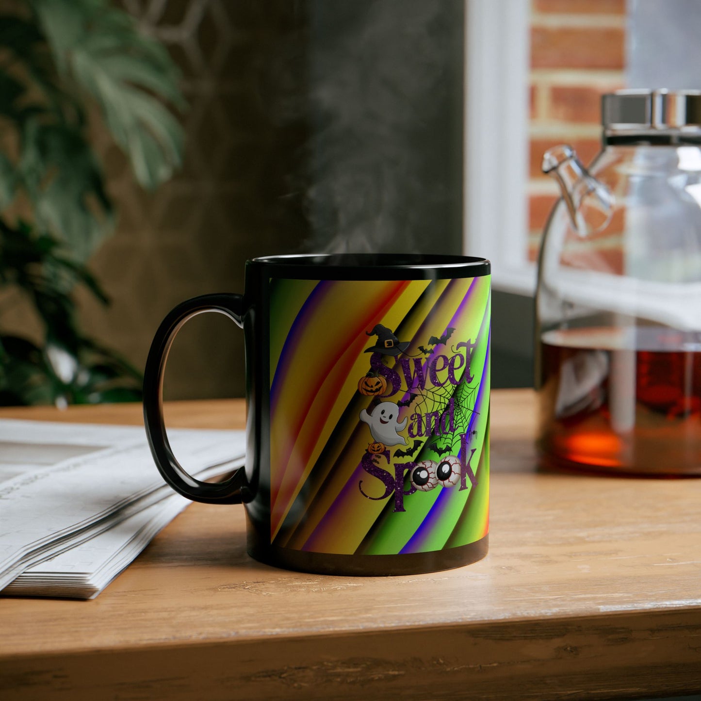 Halloween Theme Black Mug (11oz, 15oz), Cute Halloween Expression, Halloween lovers, Coffee, Tea, Hot Chocolate Lovers, Great Gift Idea for Anyone