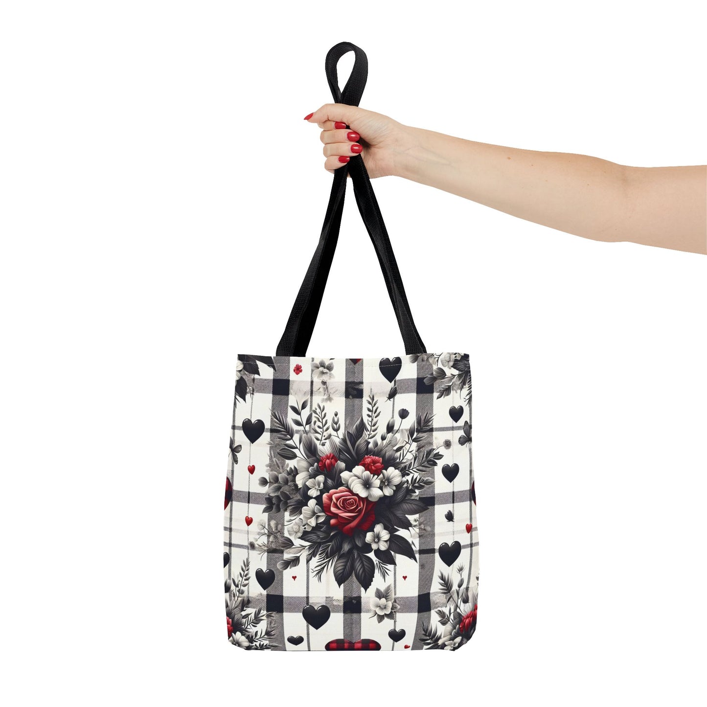 Stylish Valentine Plaid Flower Heart Tote Bag