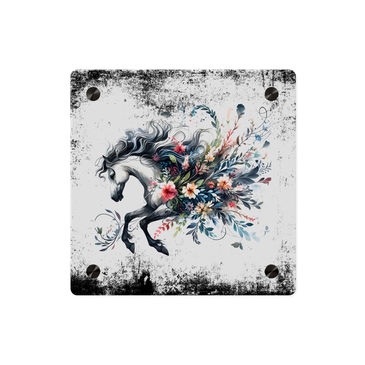 Floral Horse Acrylic Wall Art Panel - Modern Home Decor