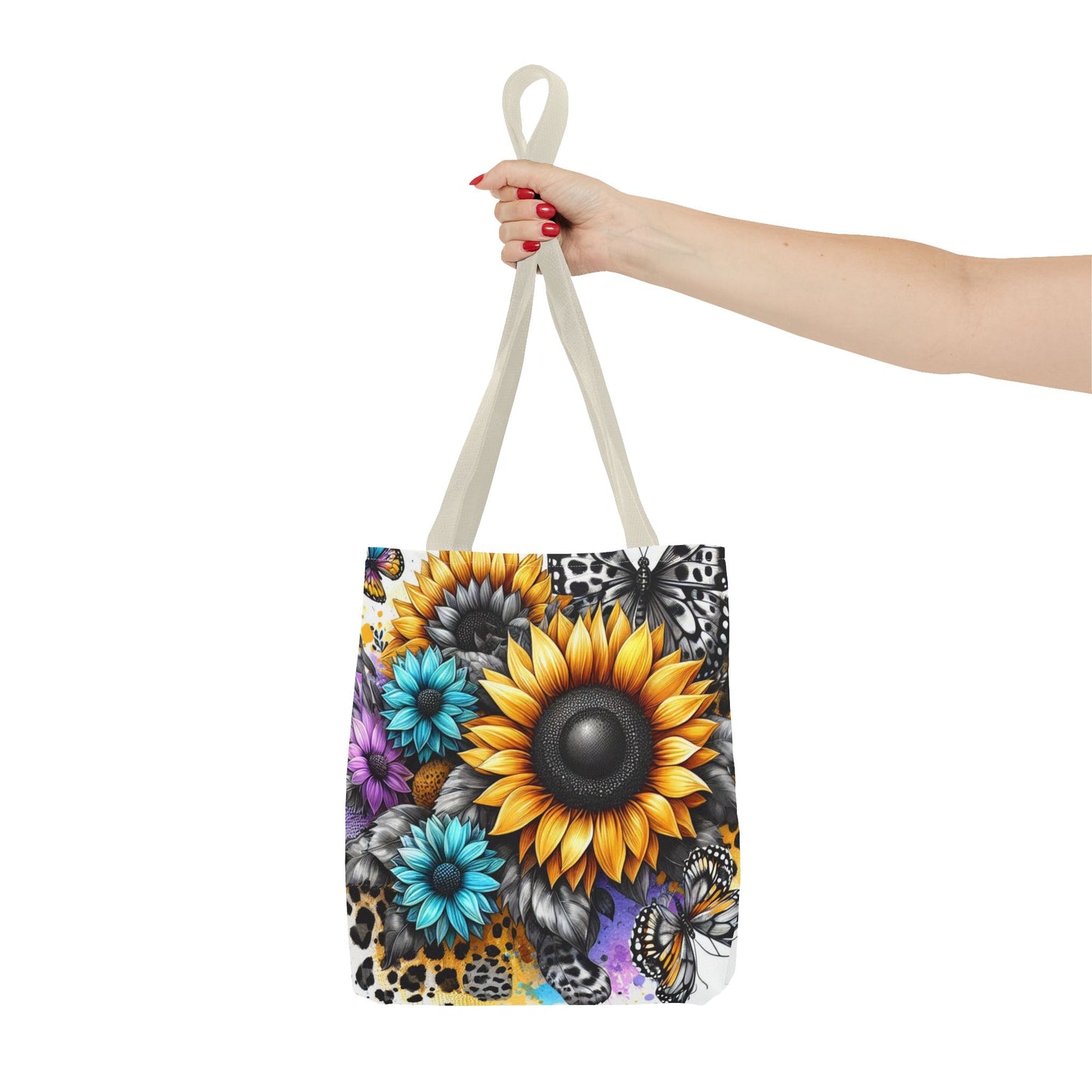Sunflower & Butterfly Tote Bag — Colorful Floral All-Over Print