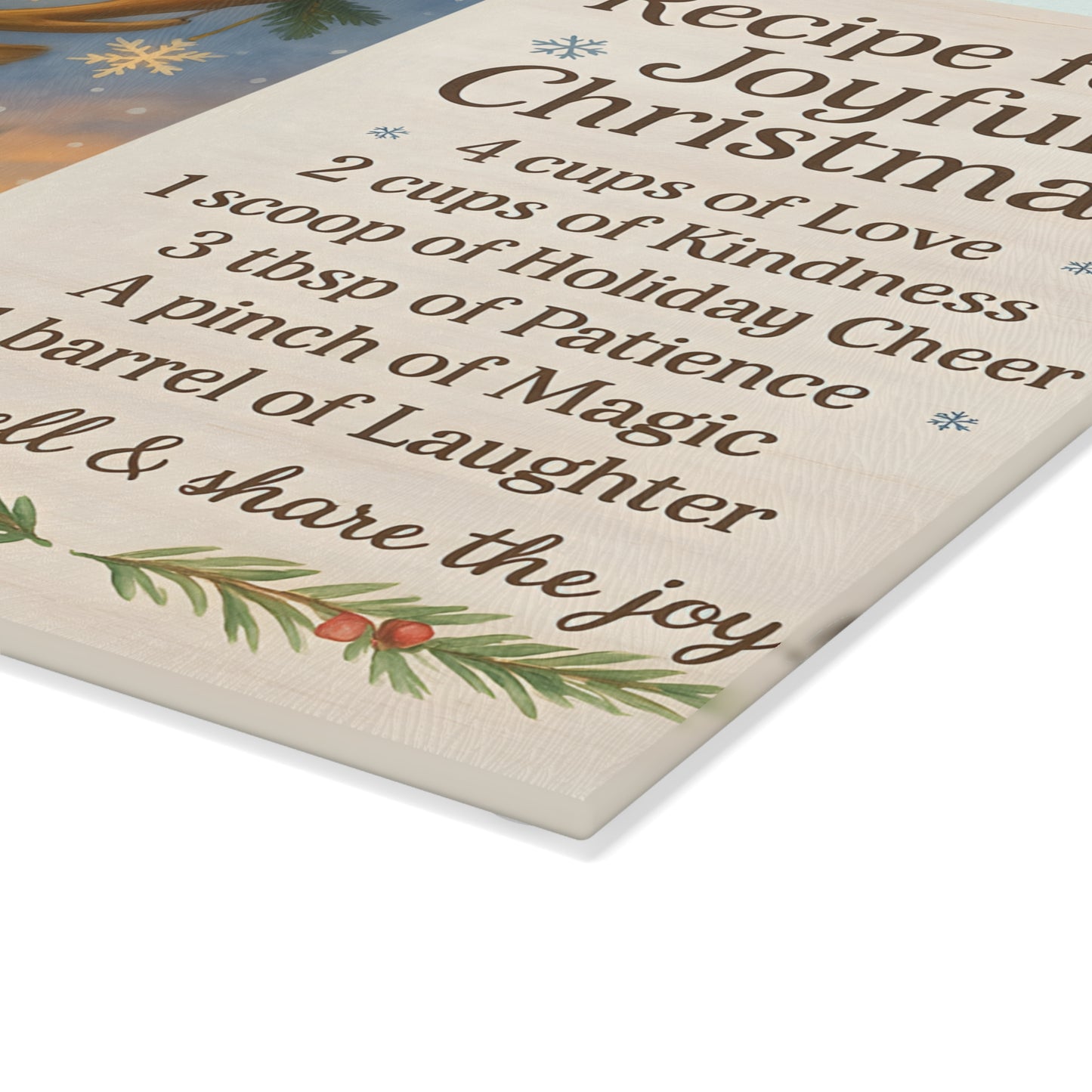 Joyful Christmas Recipe Glass Cutting Board