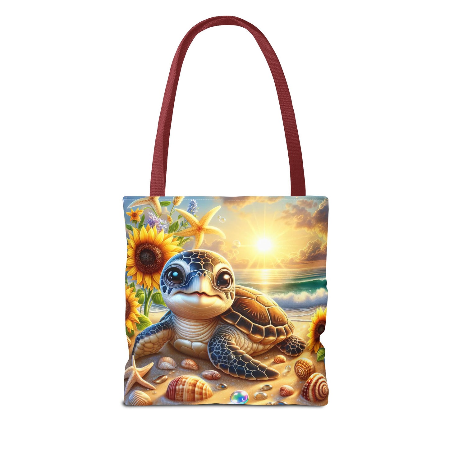 Beachy Turtle Tote Bag | Sea Life AOP Bag | Summer Accessories | Eco-Friendly Vacation Tote | Gift for Ocean Lovers