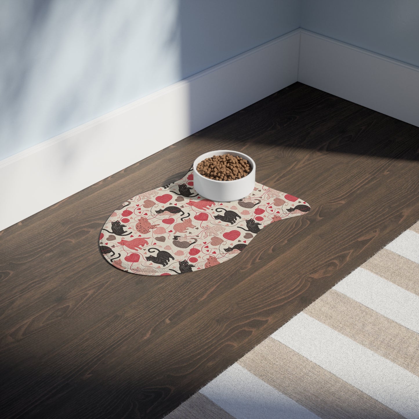 Whimsical Cat & Heart Pet Feeding Mats for Cats and Dogs, Cute Pet Accessories, Unique Pet Gifts, Pet Lover Decor, Valentine's Day