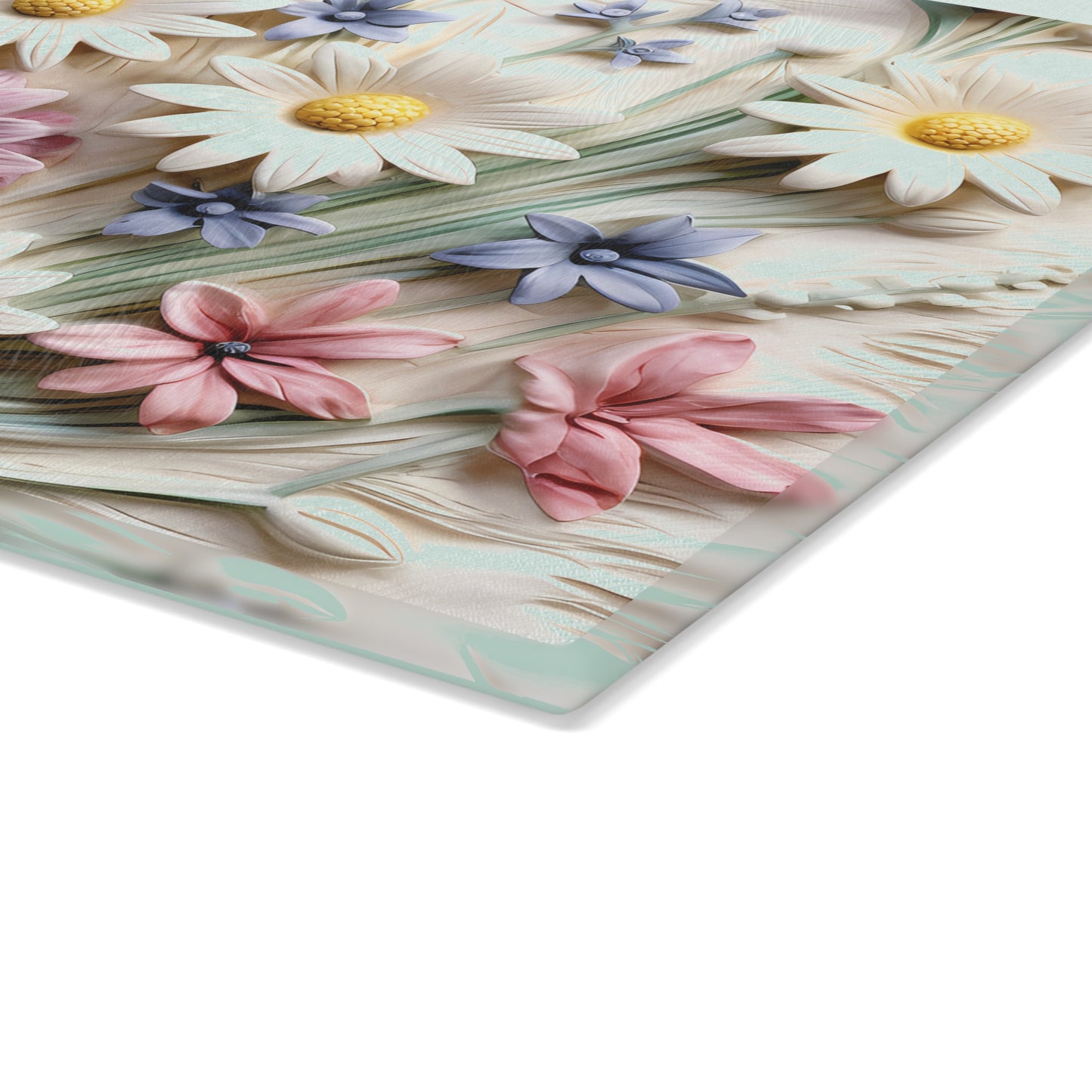 Floral Glass Cutting Board with Embossed Flower Design