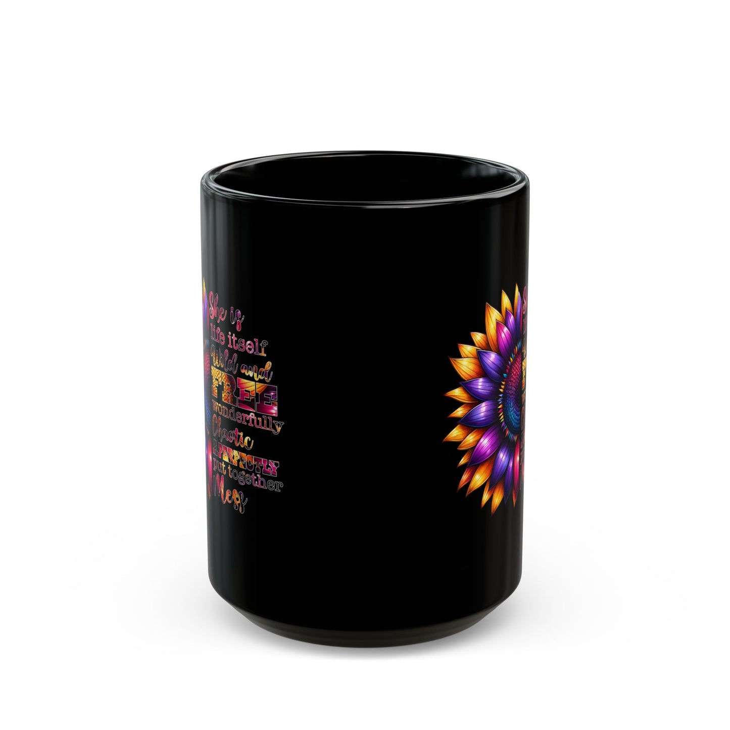 Inspirational Black Mug with Colorful Flower Design - Perfect Gift for Women