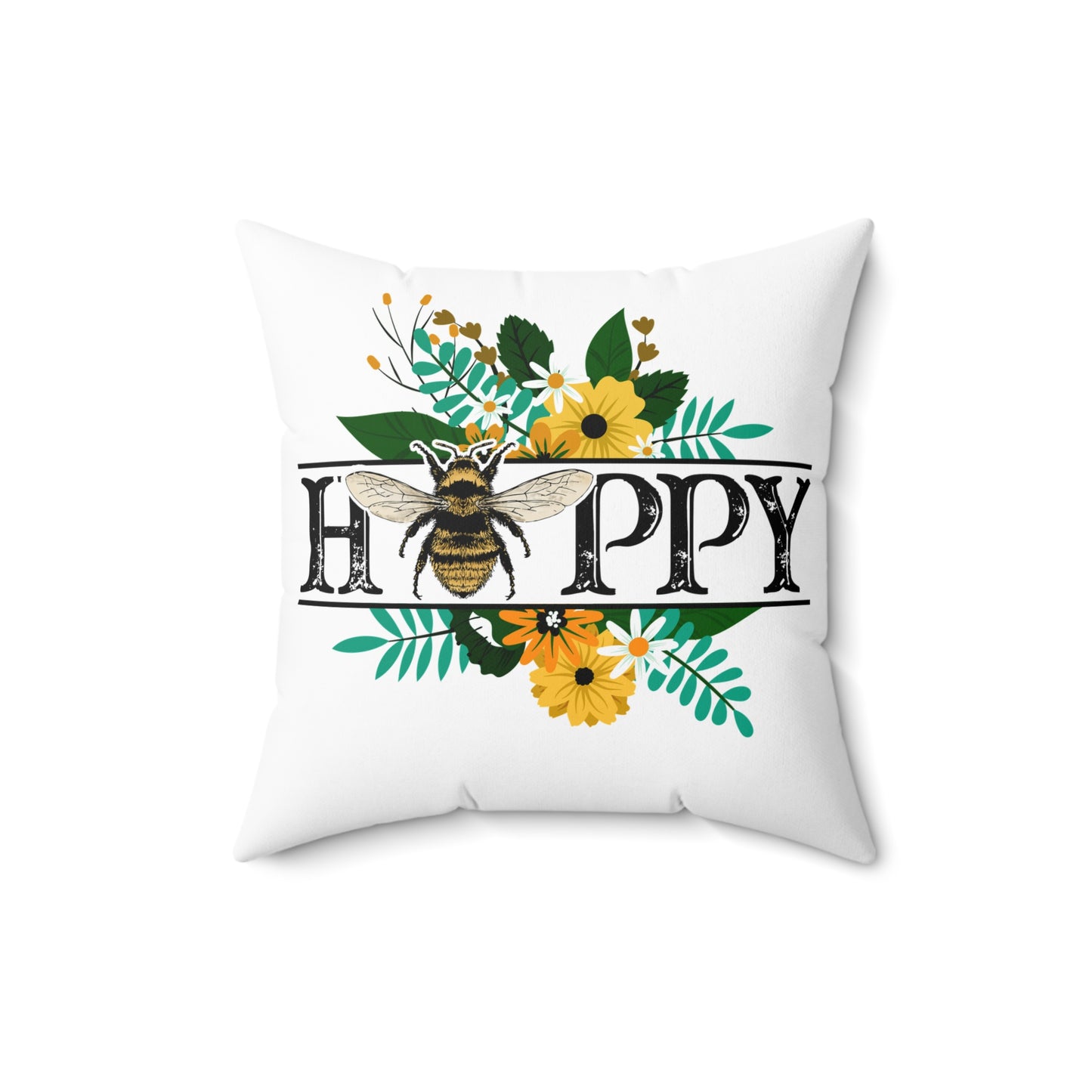 Nature Theme with Bee and Flowers Spun Polyester Square Pillow, Beautiful Home or Office Decor, Great Housewarming or Any Occasion Gift Idea for Anyone