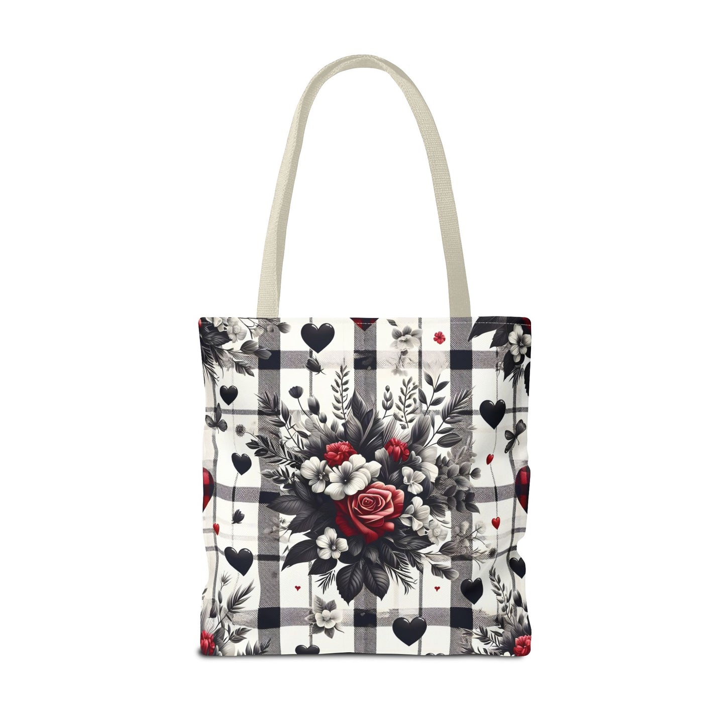 Stylish Valentine Plaid Flower Heart Tote Bag