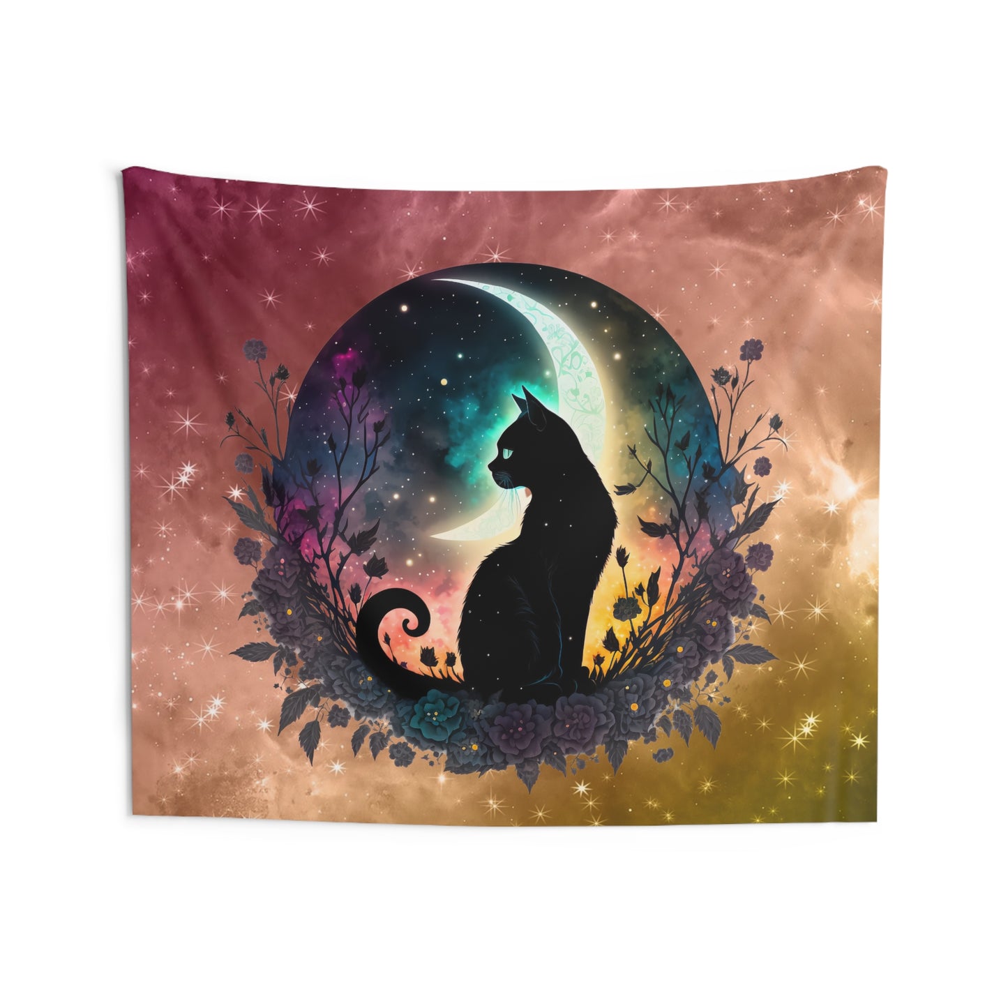 Celestial Cat Wall Tapestry - Boho Decor for Cat Lovers, Wall Hanging for Bedroom, Living Room, Unique Gift for Pet Owners, Home Decor