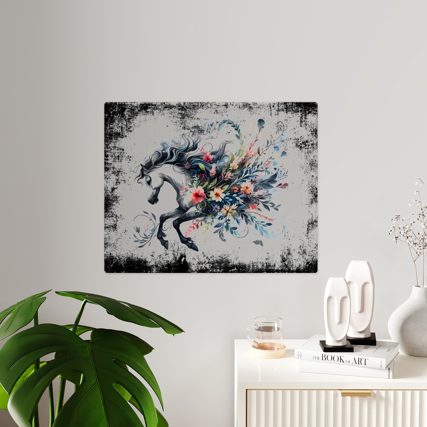 Floral Horse Acrylic Wall Art Panel - Modern Home Decor