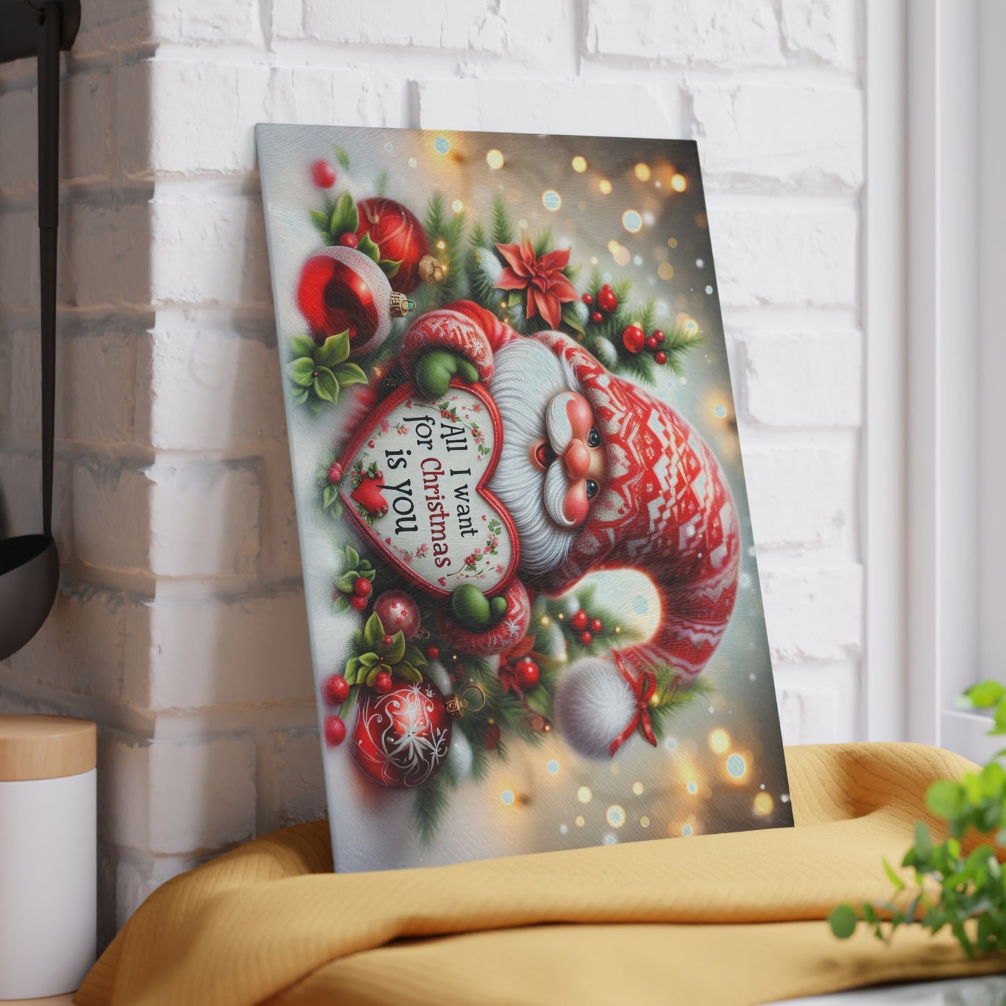 Festive Christmas Glass Cutting Board - Holiday Kitchen Decor with Santa Design