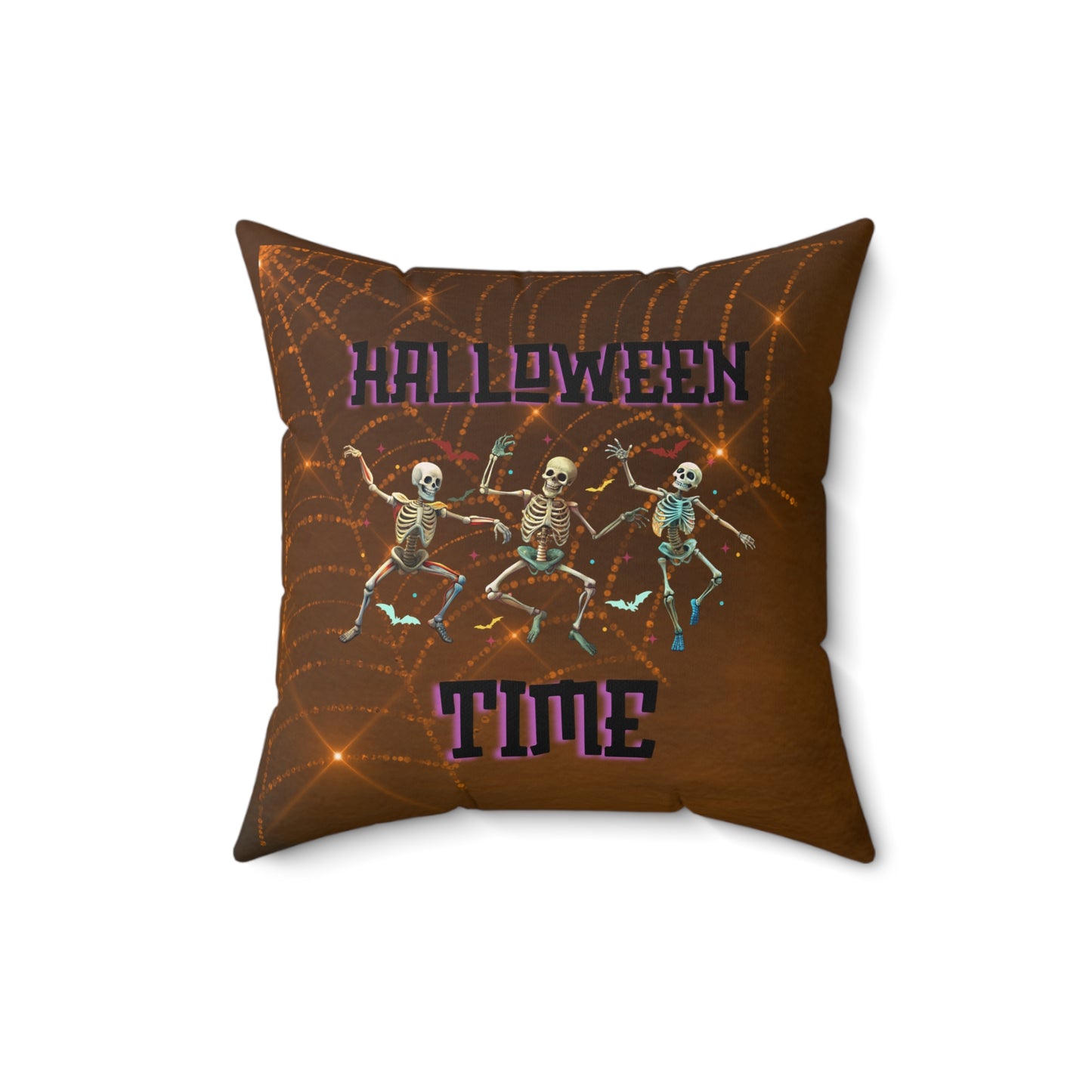 Halloween Time Decor Spun Polyester Square Pillow, Dancing Skeletons Halloween Decor, Halloween Accent for Any Room for Home or Office