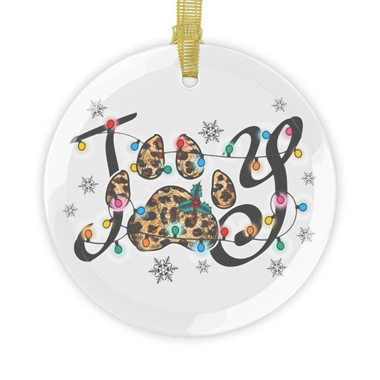 Pet Theme Holiday Glass Ornaments - Joy Christmas Pet Quote Animal Lovers Gift