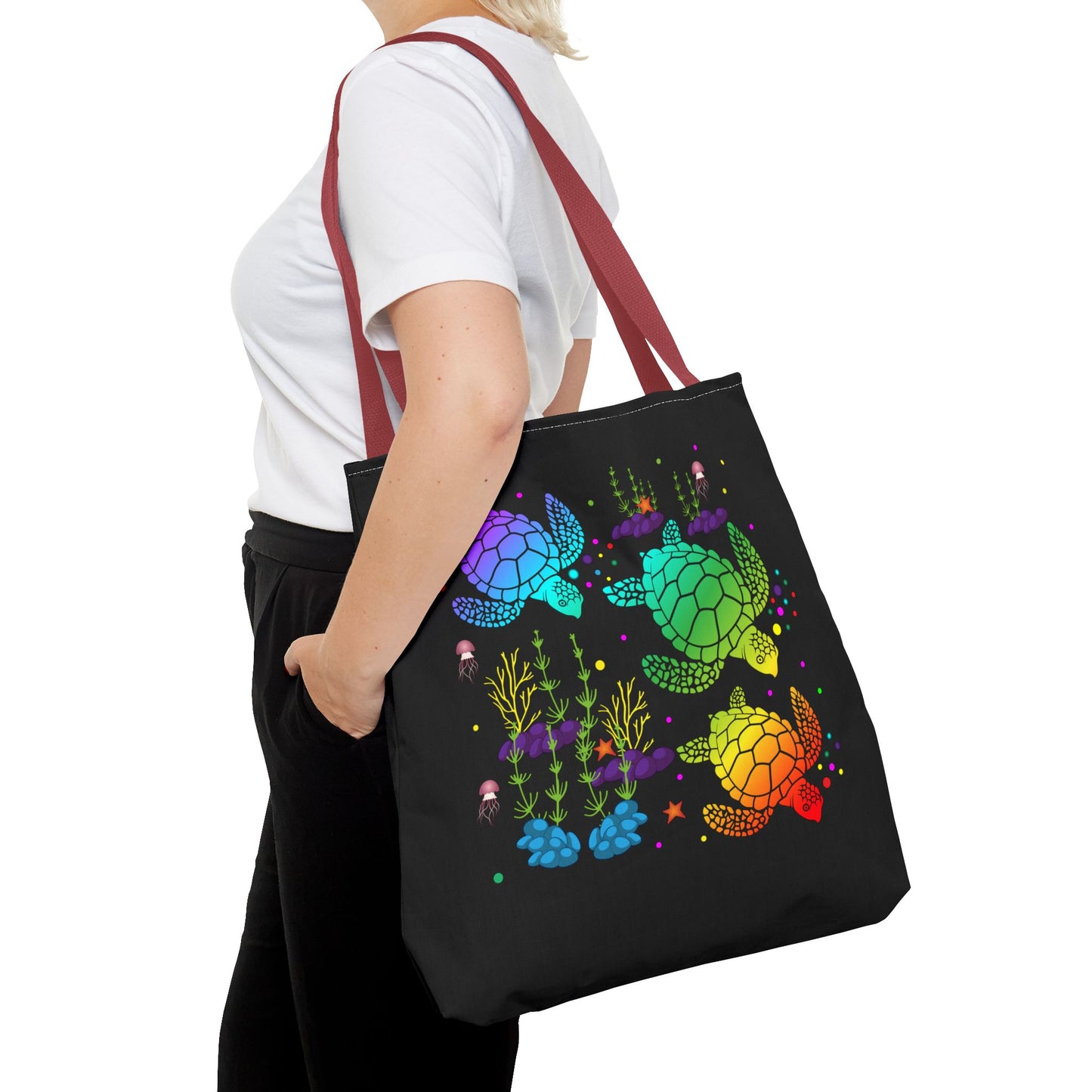 Rainbow Turtle Tote Bag - Eco-Friendly Reusable Shopper, Beach Bag, Gift for Ocean Lovers, Summer Fun, Art Tote