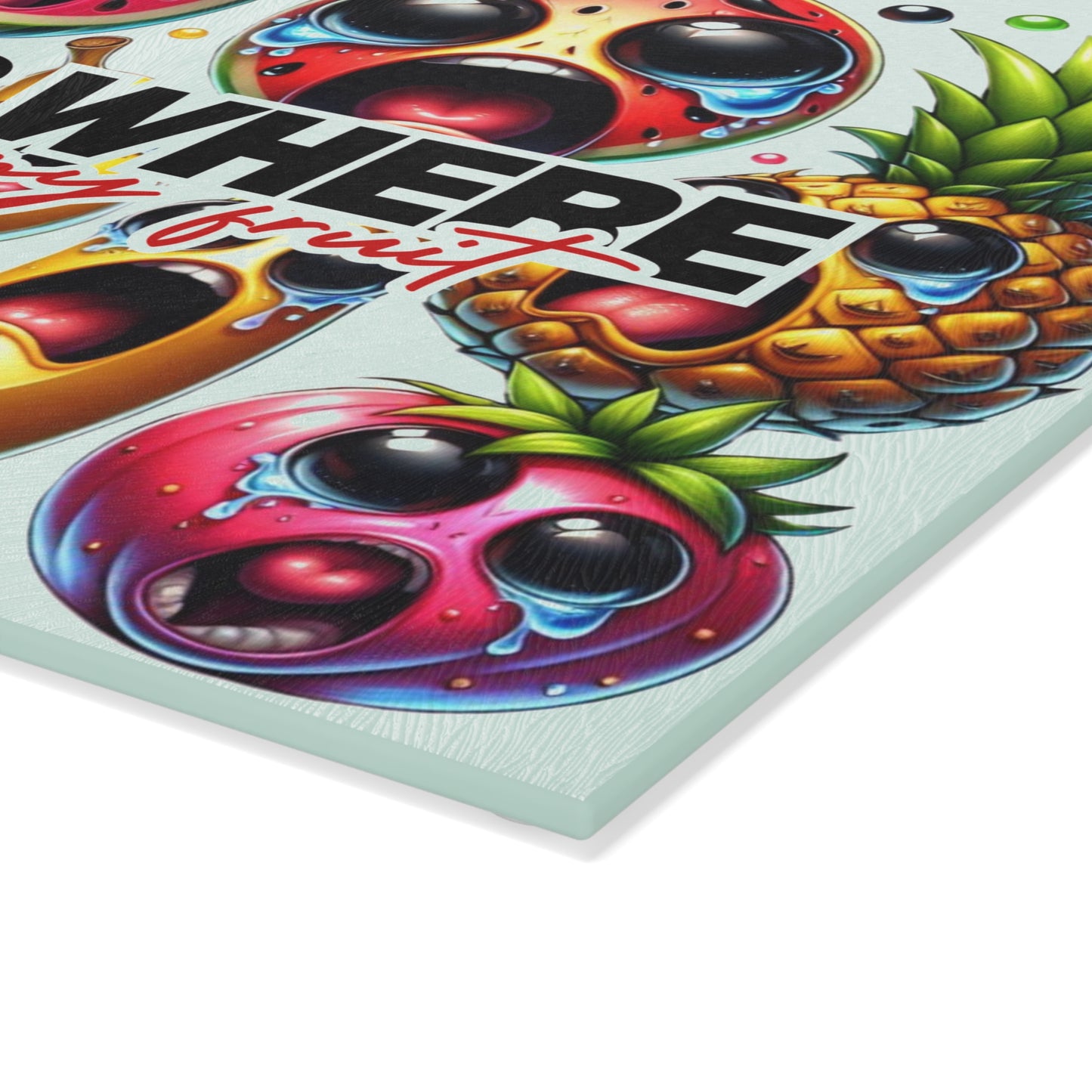 Whimsical Glass Cutting Board - 'This Is Where I Murder My Fruit' Design