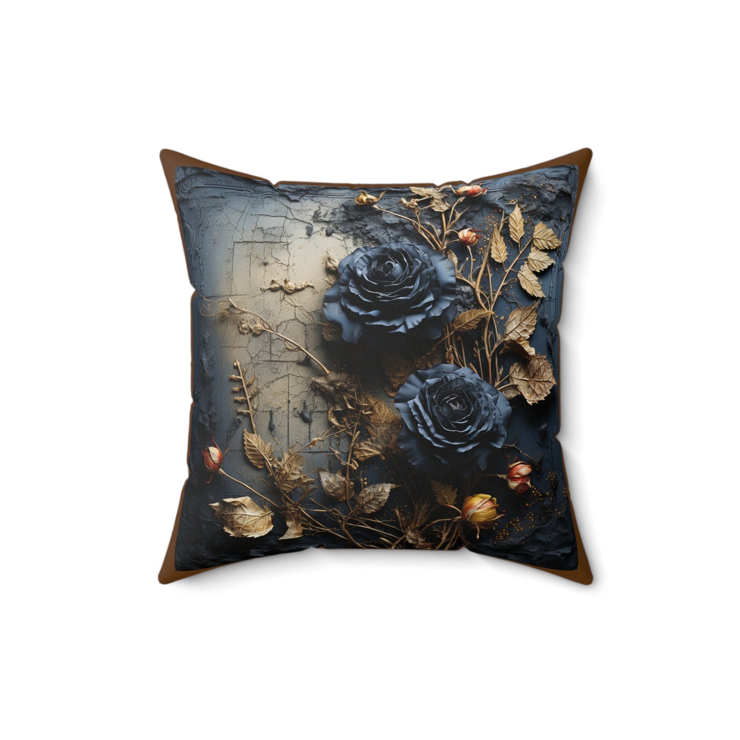 Elegant Floral Decorative Pillow with Gold Accents, Luxurious Home Decor, Gift for Housewarming, Wedding, or Anniversary