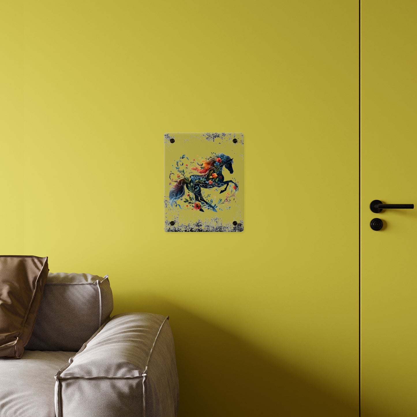 Vibrant Floral Horse Acrylic Wall Art Panel - Home Decor