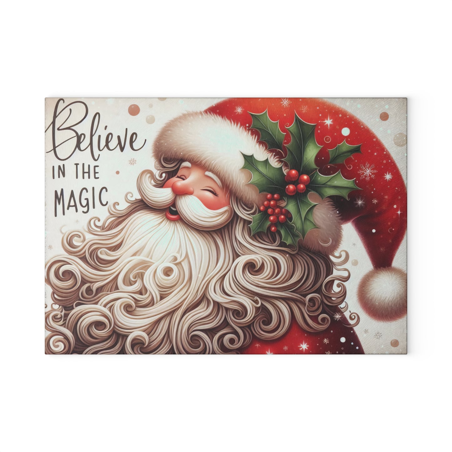 Festive Santa Glass Cutting Board - Believe in the Magic