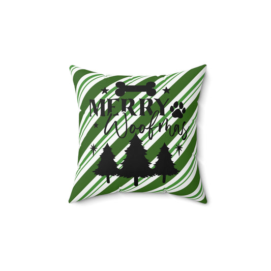 Christmas Theme Spun Polyester Square Pillow, Dog Lover's Holiday Decor for Home or Office, Dog Lovers Holiday Accent for Any Room