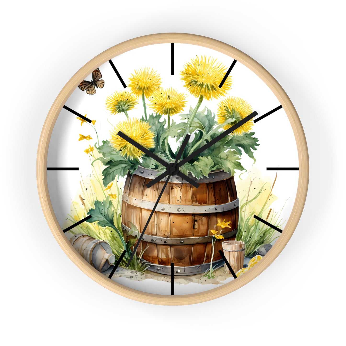 Sunflower Barrel Wall Clock - Farmhouse Country Decor Gift