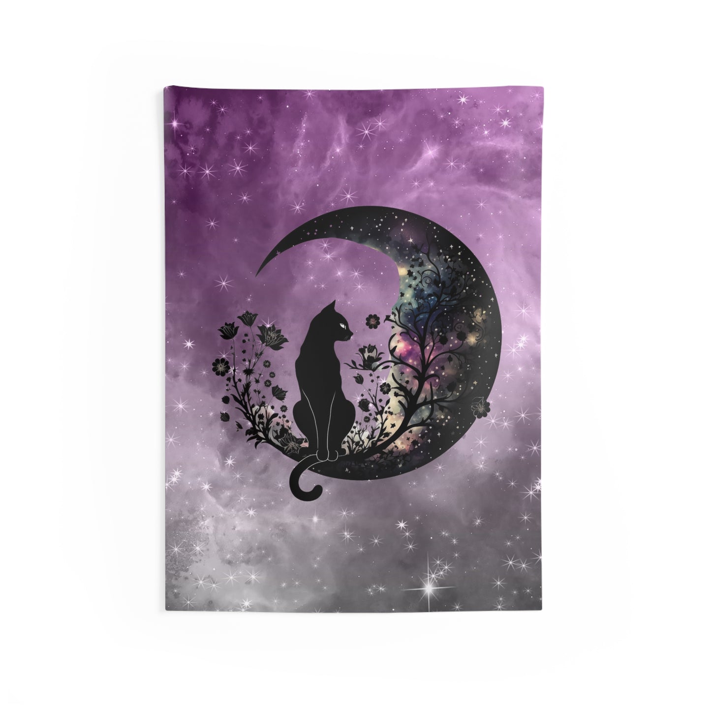 Celestial Cat Indoor Wall Tapestry, Cosmic Wall Decor, Bohemian Room Accent, Cat Lover Gift, Space Art, Home Aesthetic