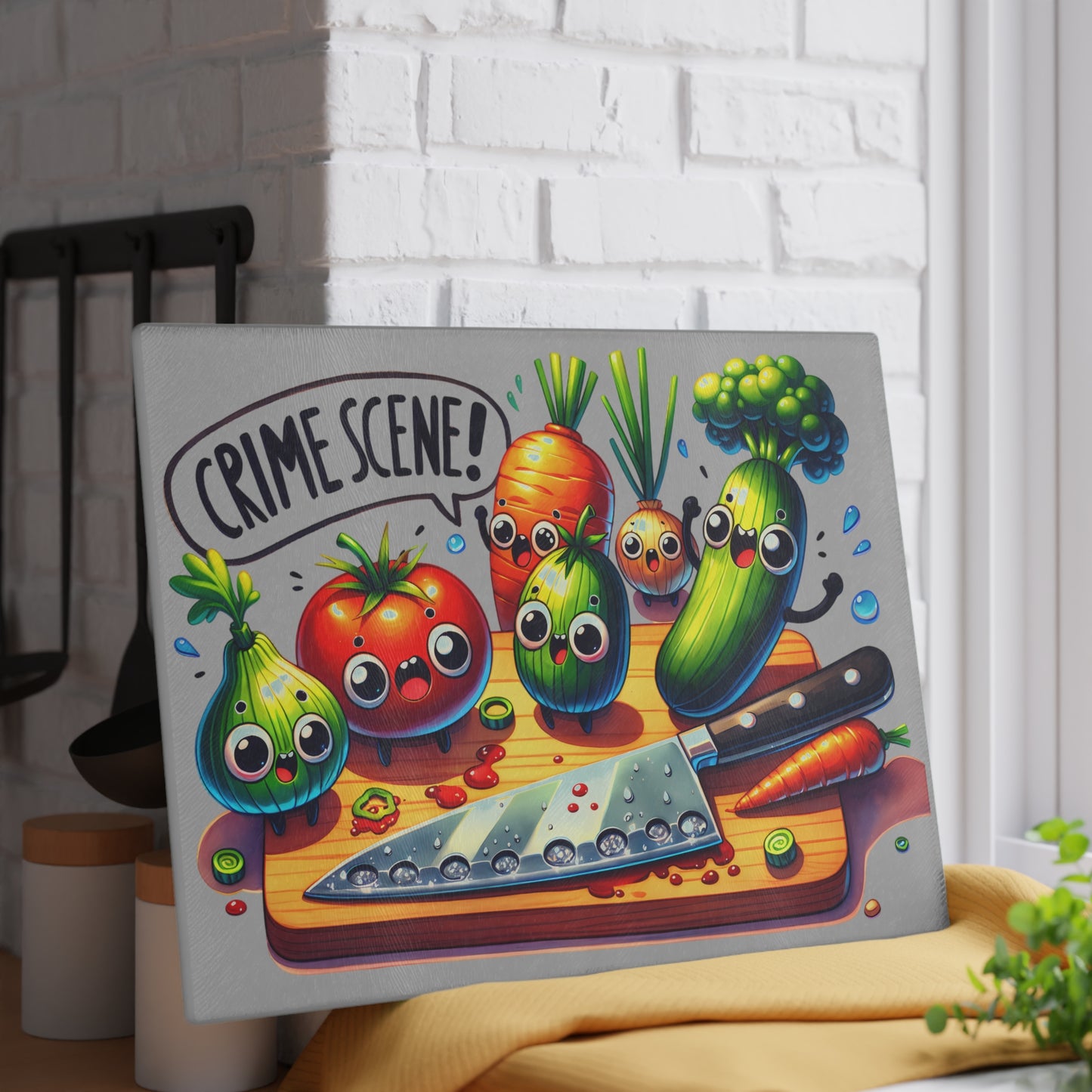Cute Crime Scene Glass Cutting Board - Fun Kitchen Decor for Food Lovers