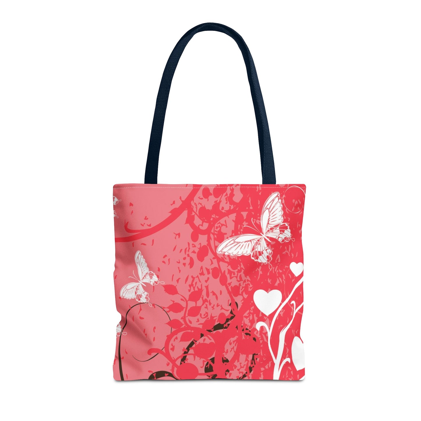 Pink Butterfly Heart Floral Abstract Fashionable Tote Bag (AOP), Stylish, Gift Idea for Birthdays, Holidays, Any Occasion for Anyone
