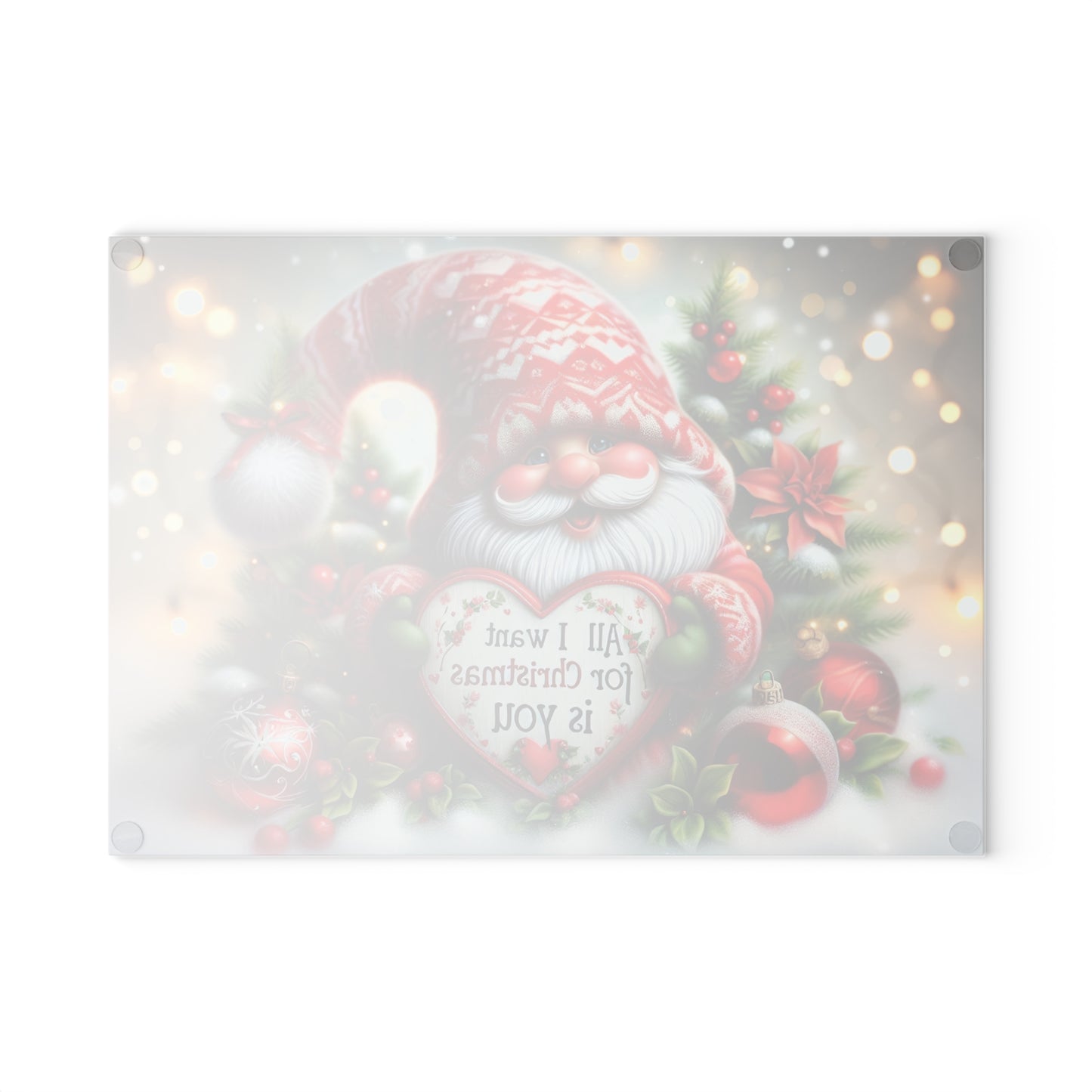 Festive Christmas Glass Cutting Board - Holiday Kitchen Decor with Santa Design