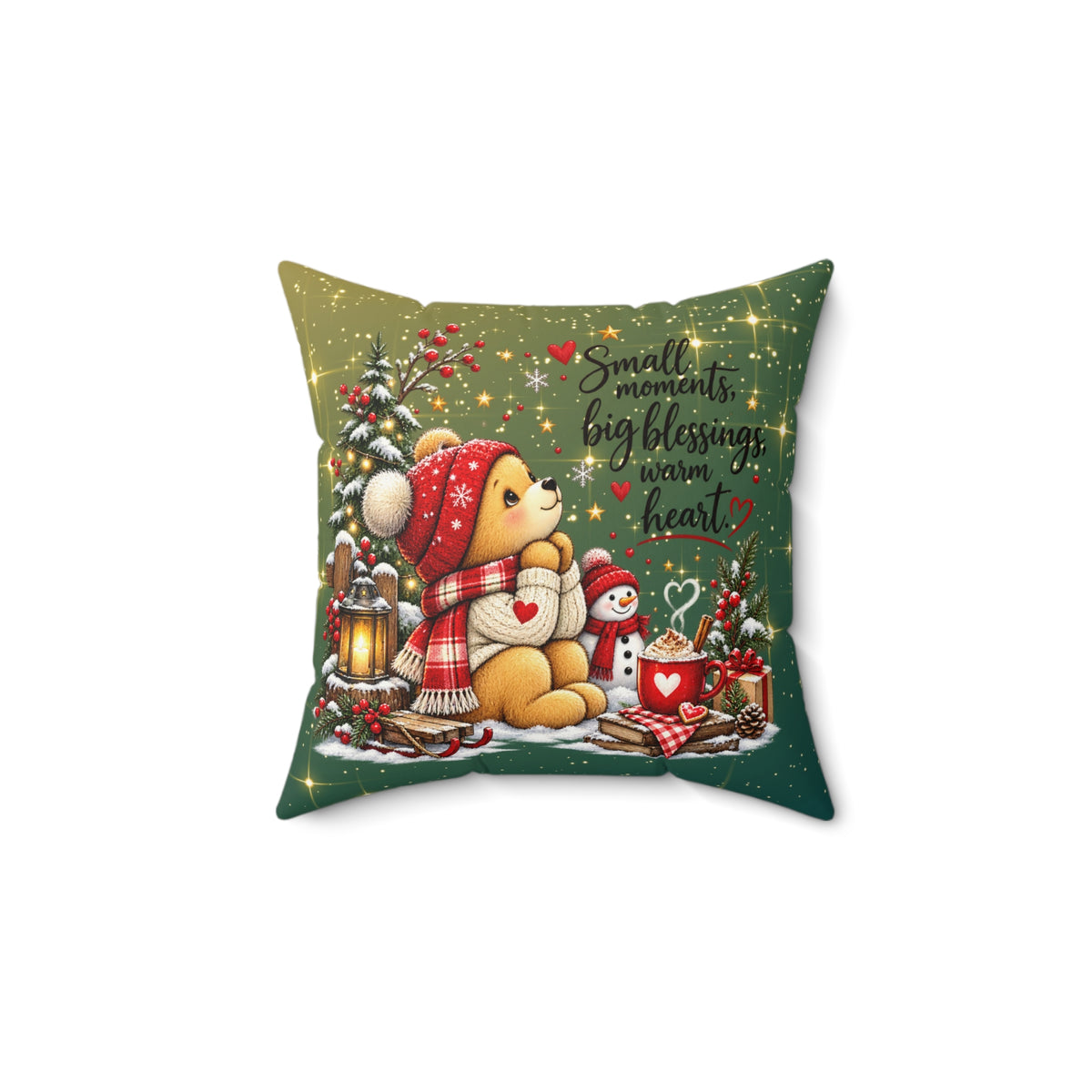 Square Faux Suede Christmas Bear Throw Pillow - Holiday Bear Throw Pillow Decor