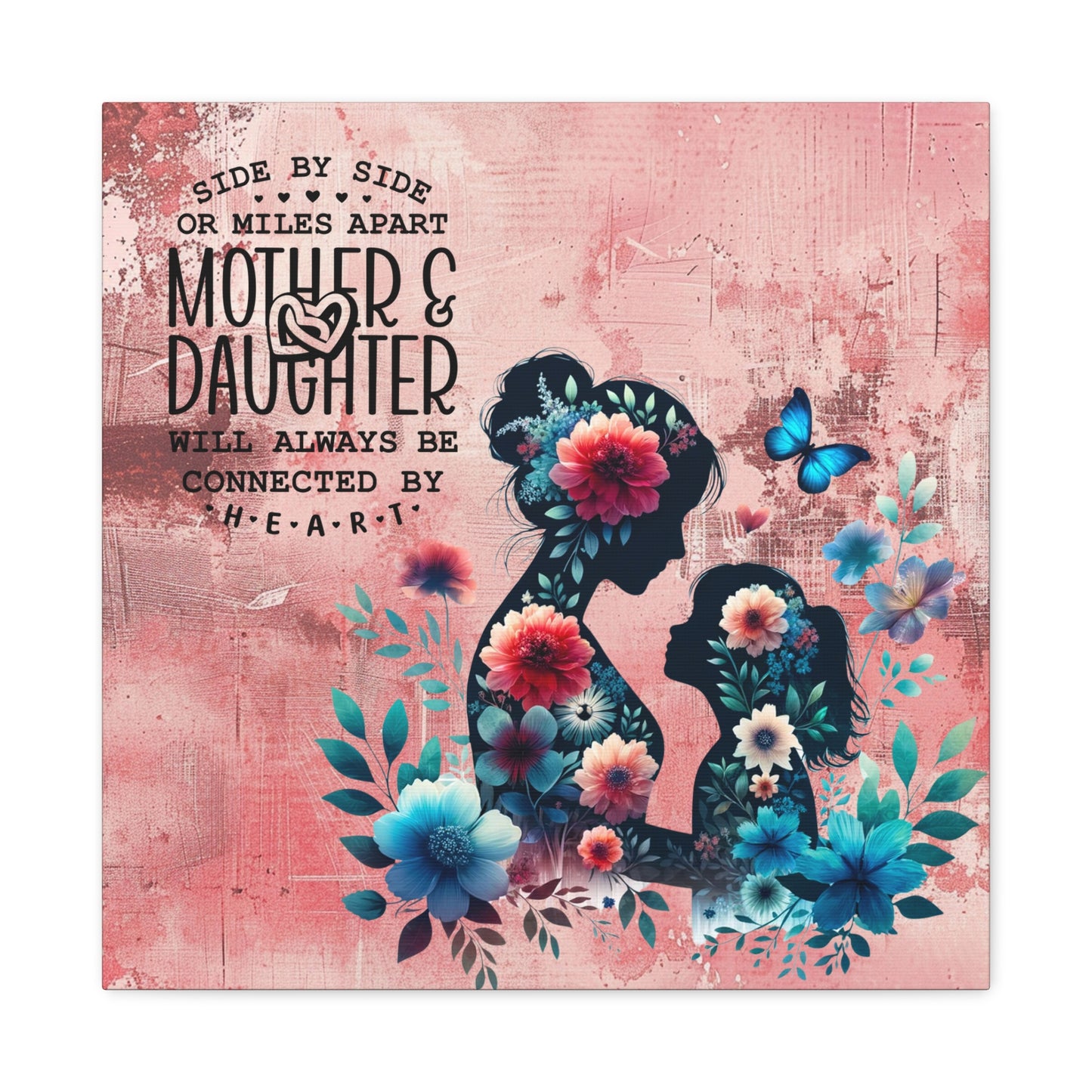 Mother-Daughter Love With Floral And Butterfly Canvas Wall Art Print